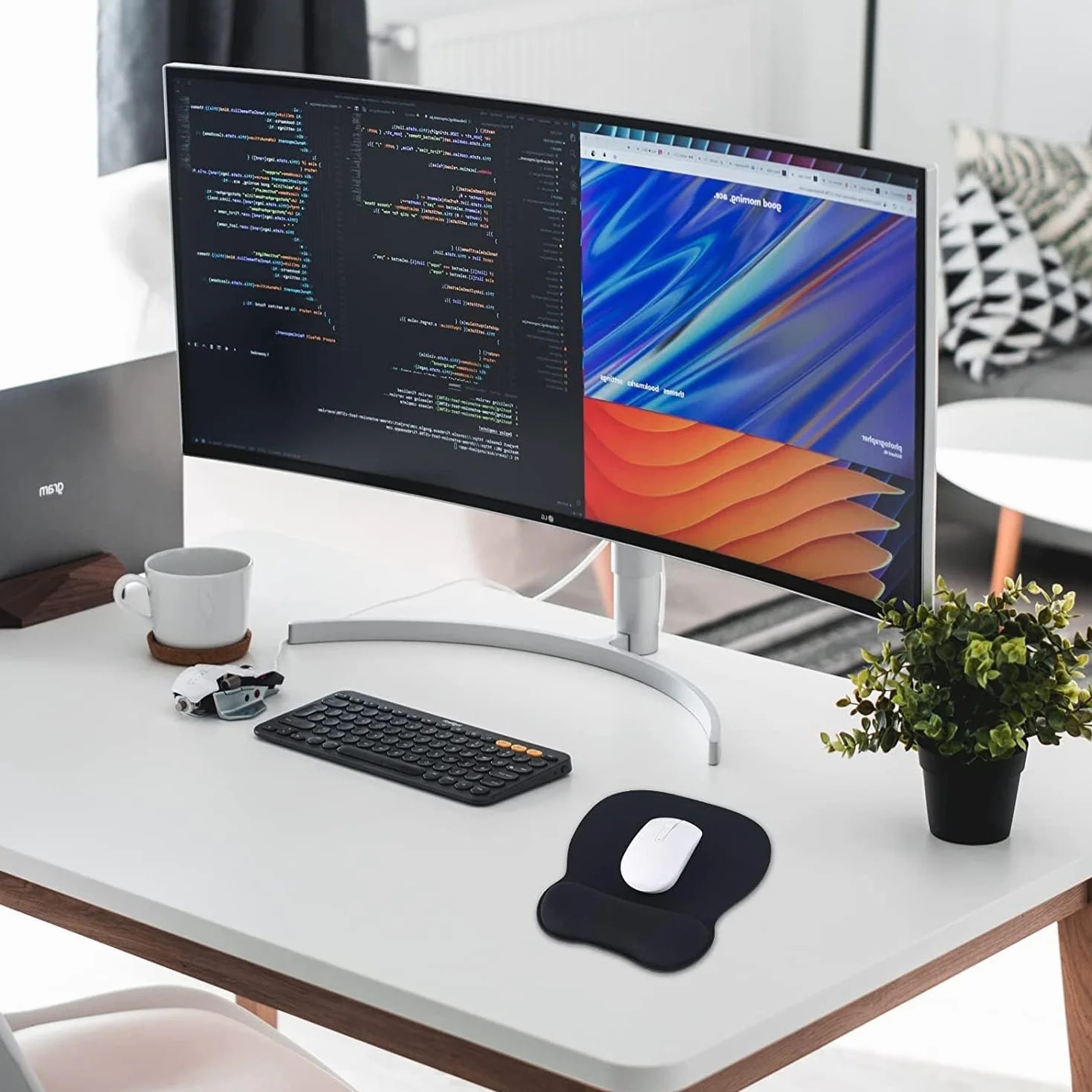 Alfombrilla Ratón Ergonómico con Reposamuñecas, Gaming Mouse Pad Tejido Licra, Base no Deslizante, Negro