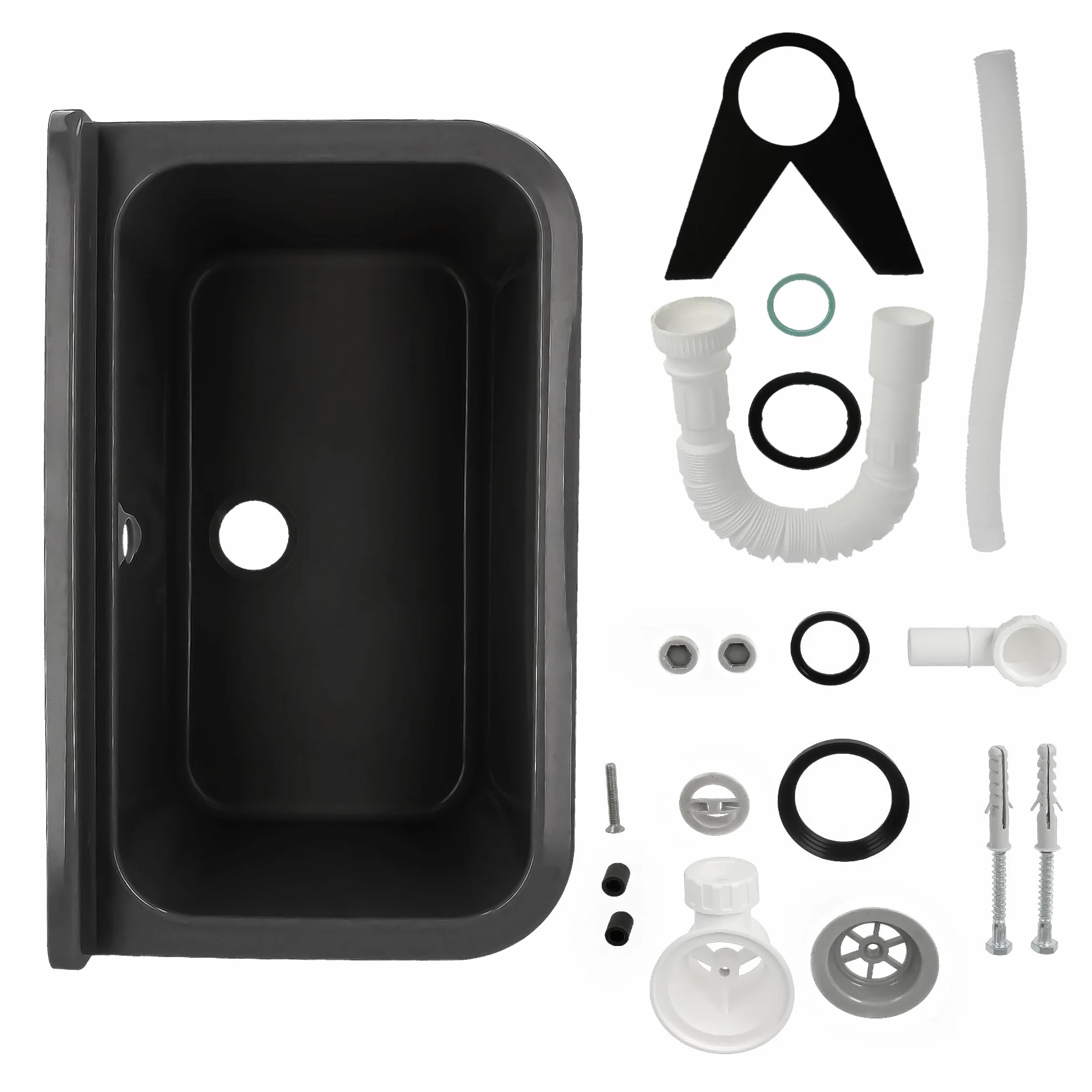 Lavabo de Cámara Fregadero Industrial Profunda Lavadero Exterior Comercial Lavamanos Jardín Garaje Lavandería Baños Fábrica 55 x 34 x 21 cm Negro