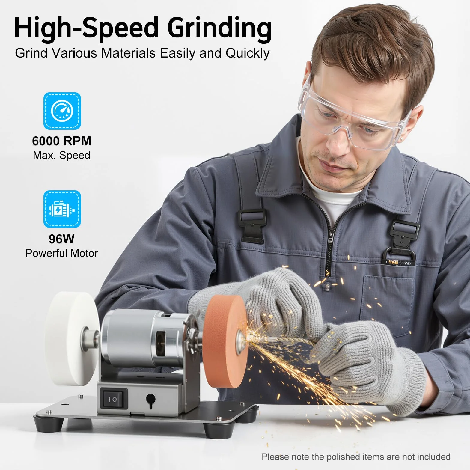 Mini amoladora de banco, muelas abrasivas dobles y lijadora de banda con 7 velocidades de velocidad, sistema artesanal de pulidora de mesa de 3000-6000 RPM para joyería, metal, madera, jade, cuchillo