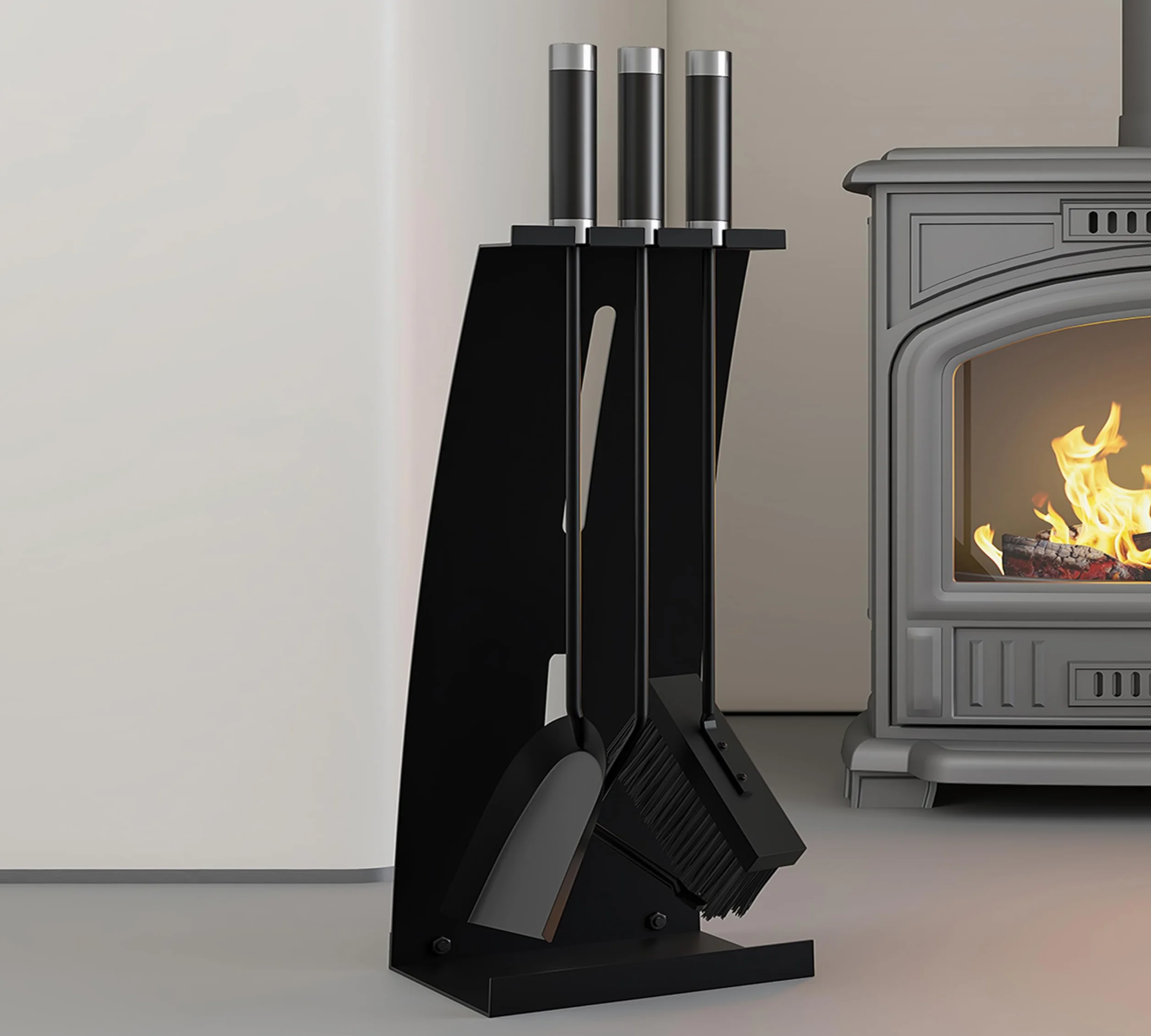 Kingson Juego de herramientas para chimenea de 4 piezas con asas compuestas, juego de accesorios para chimenea con recubrimiento en polvo negro, 54,5 cm de altura
