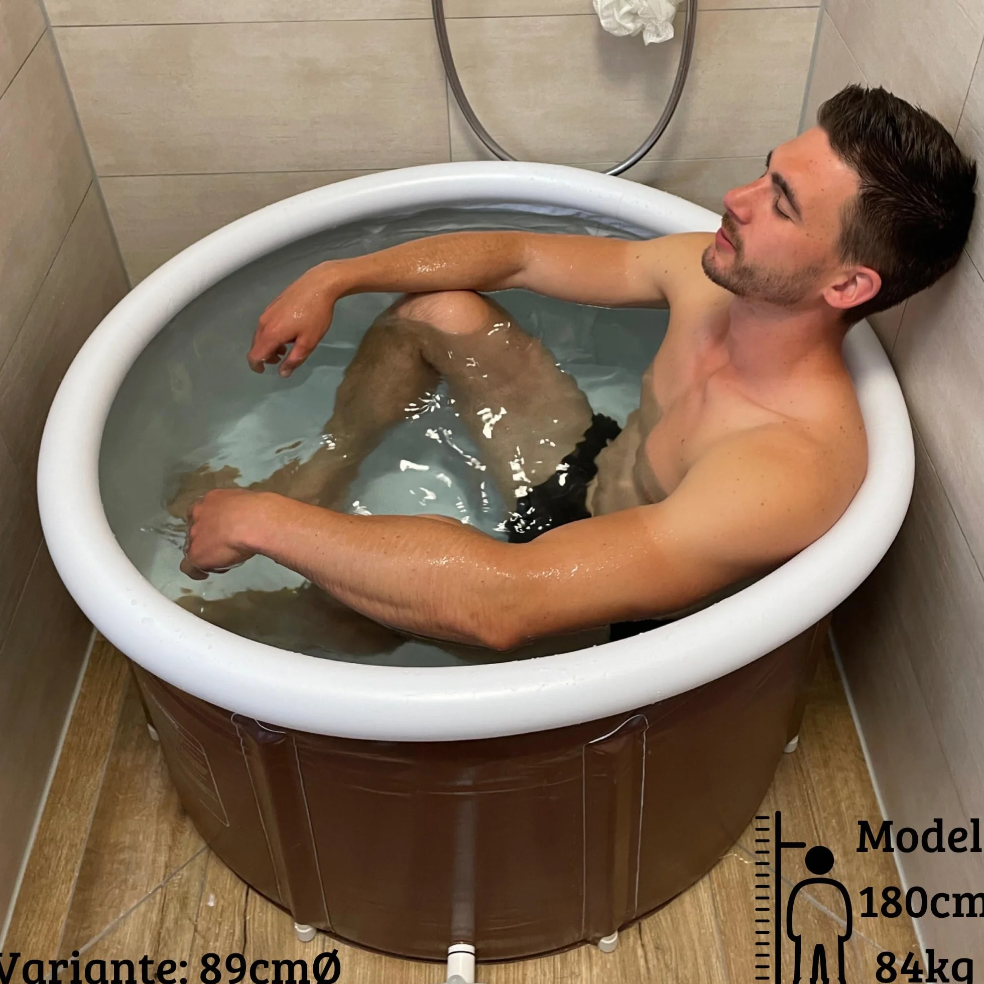 CRS pequeña bañera Plegable para Adultos y niños | Cabe en la Ducha y en el baño pequeño | También Ideal para baños de Hielo y como baño Infantil (90cmØ x 55cm)