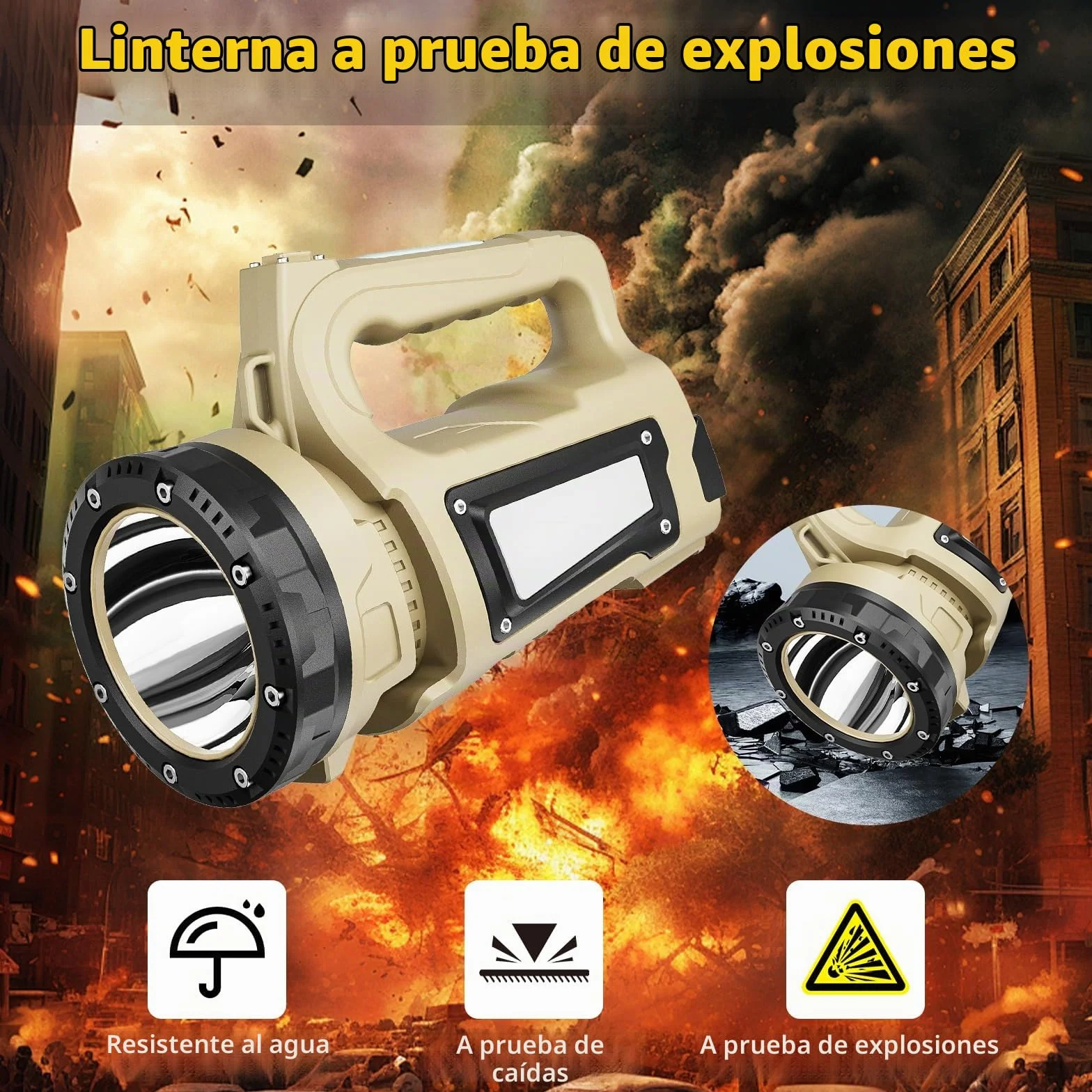 Masmejor Linternas LED Alta Potencia, a Prueba de Explosiones, 12000mAh | 3000LM, 1000m Alcance, 8 Modos, 3 Luces Independientes, Indicador Digital de Batería, Portátil para Gasolinera, Aeropuerto