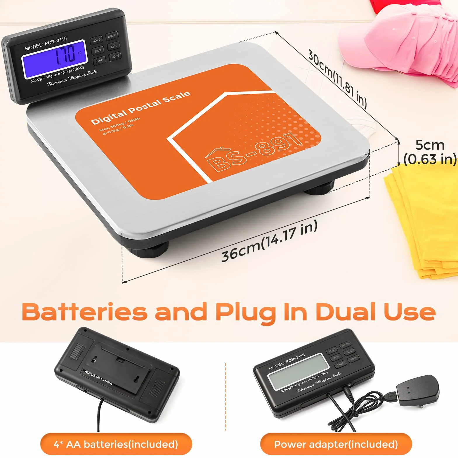Bonvoisin Báscula para Paquetería Digital 300kg/660lb Balanza para Envíos con Pantalla LCD Grande, 36cmx30cm