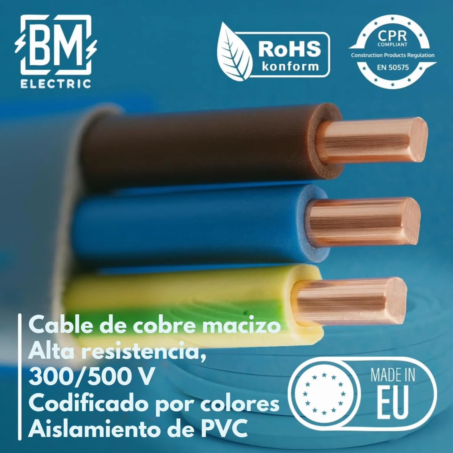 NYM - Cable YDYp de 3 x 1,5 mm² – Cable de alimentación tripolar, cable plano de 5 m, 10 × 5 mm, pasaventanas, cable para ambientes húmedos, conductor de cobre macizo, 300/500 V