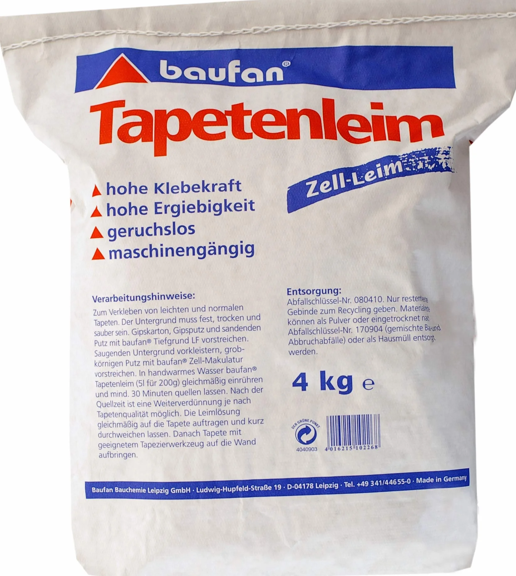 Baufan Pegamento para papel pintado, 4 kg, sin olor, universal, para pegar papeles pintados ligeros y pesados con alta fuerza adhesiva