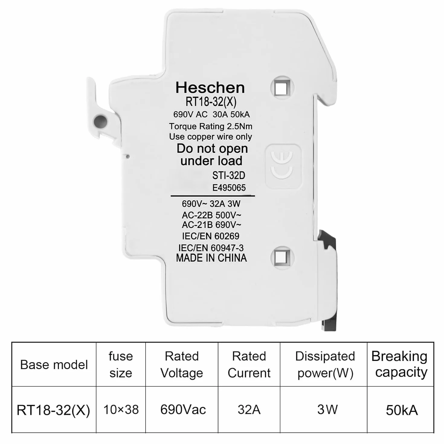 Heschen Base de portafusibles cilíndrico RT18-32(X) 32A AC690V 1P DIN montaje en riel para RT18 RO15 10 x 38 mm fusible con certificación CE