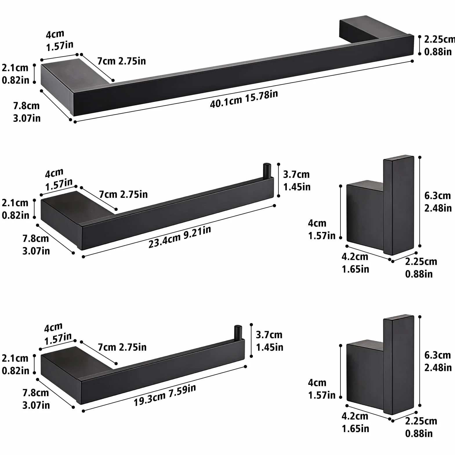 Accesorios Baño Set de 5 Piezas, Toalleros de Baño de Pared Aluminio, Toallero 40cm, Toallero de Papel y Gancho para Toalla de Baño, Colgador Toalla Baño Juego Cuartos Set de Baño, Negro