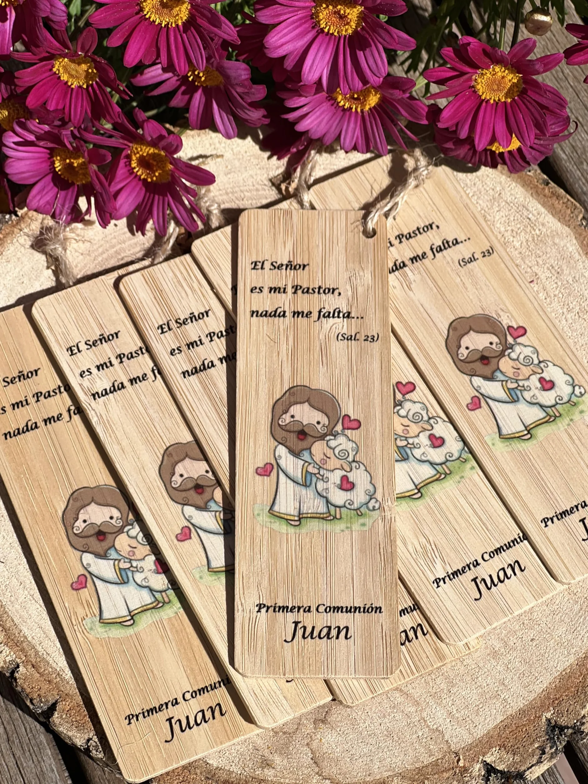 Pack de 20 Marcapáginas de Bambú Personalizados para Boda, Comunión, Bautizo