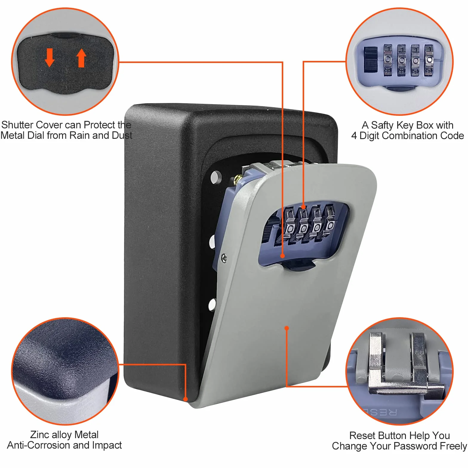 Newpop Caja de Seguridad para Llaves Código 4 Dígitos Impermeable Resistente Corrosión Pared Gris