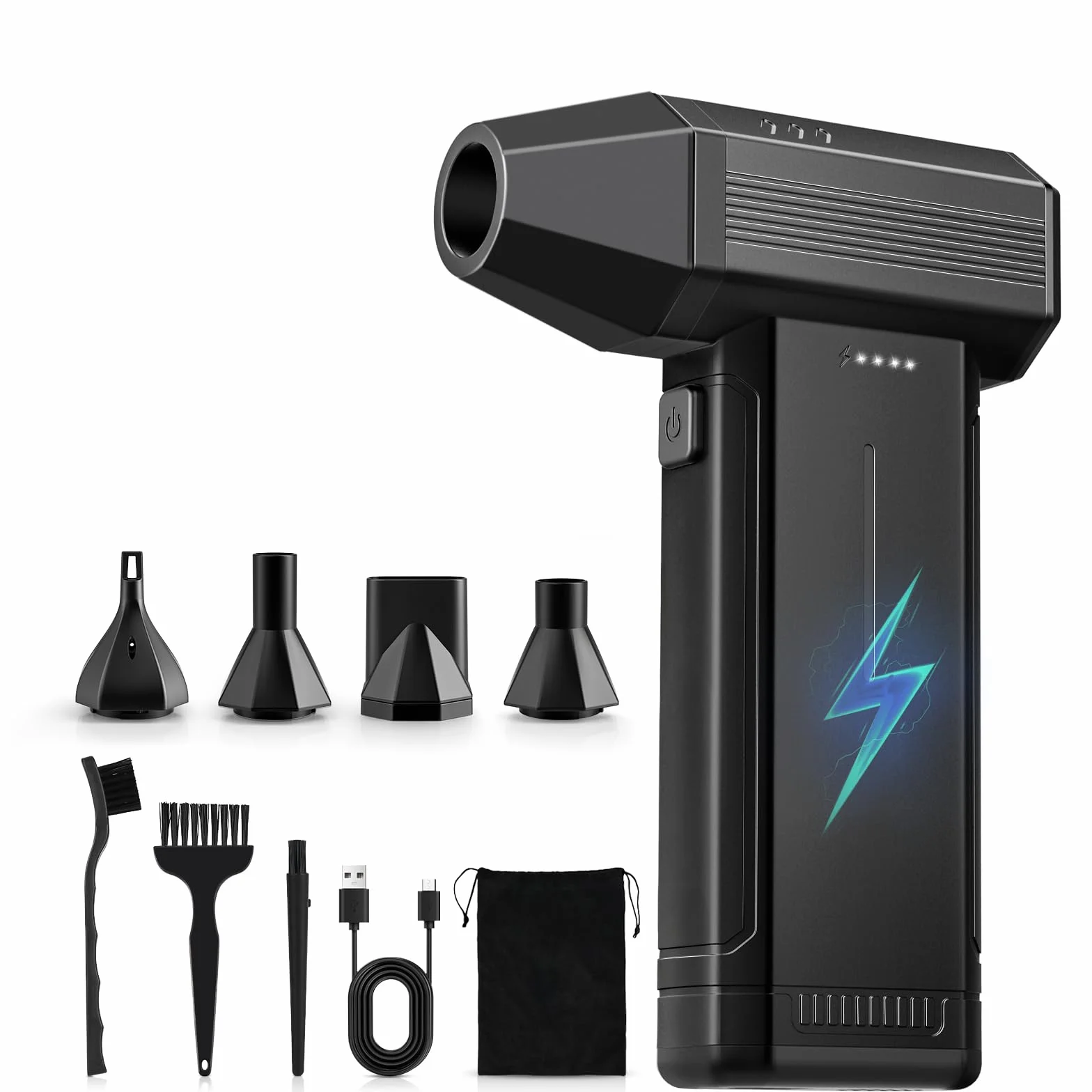 Soplador de Aire Potente 6000 mAh 150000 RPM 3 Velocidades con Luz LED Limpieza PC Portátil Eléctrico