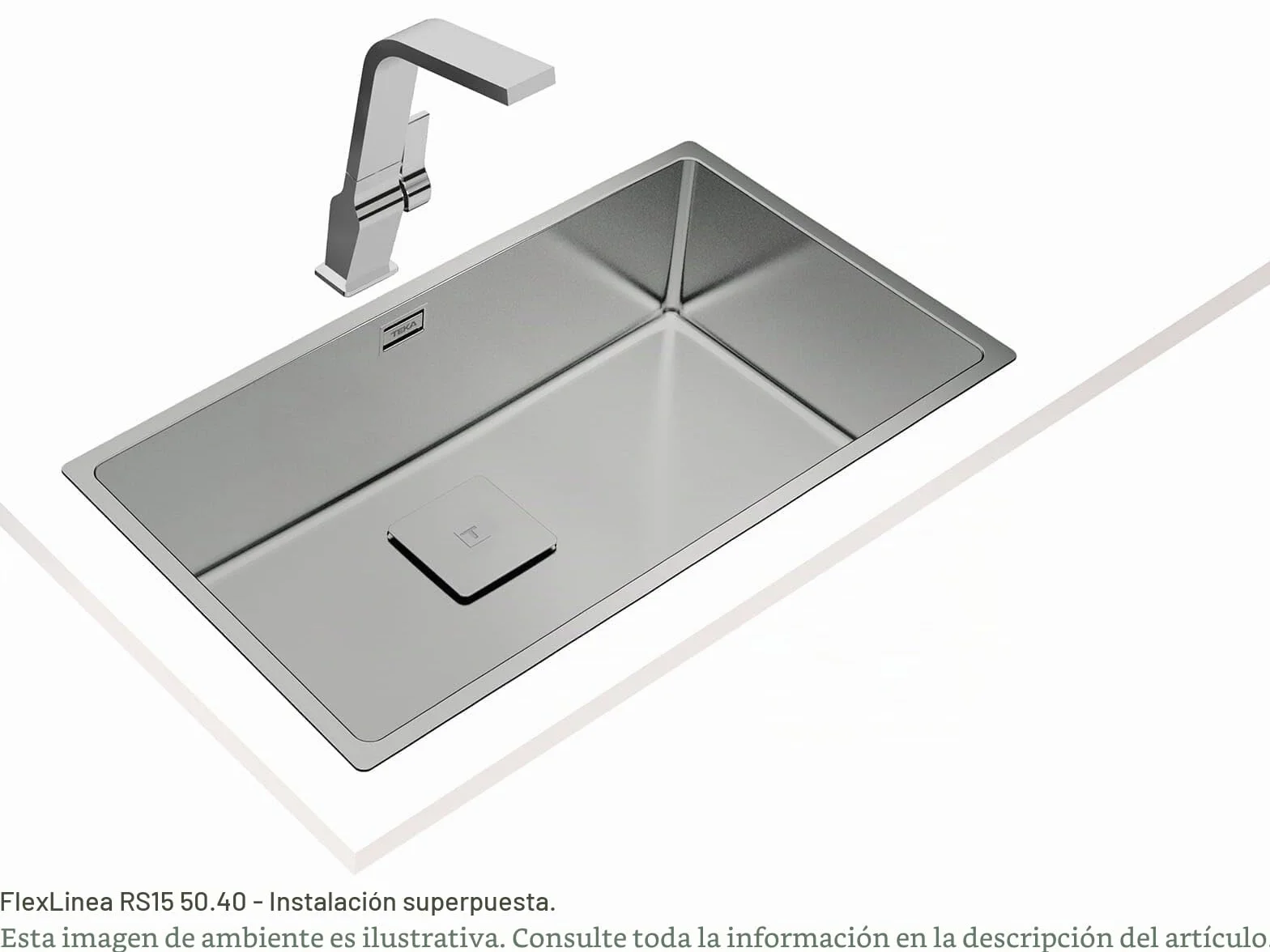 Teka FlexLinea RS15 71.40 - Fregadero Cocina 1 Seno, de 80 cm, Triple Posibilidad de Instalación, Encastre, Enrasar, Bajo Encimera, Acero Inoxidable