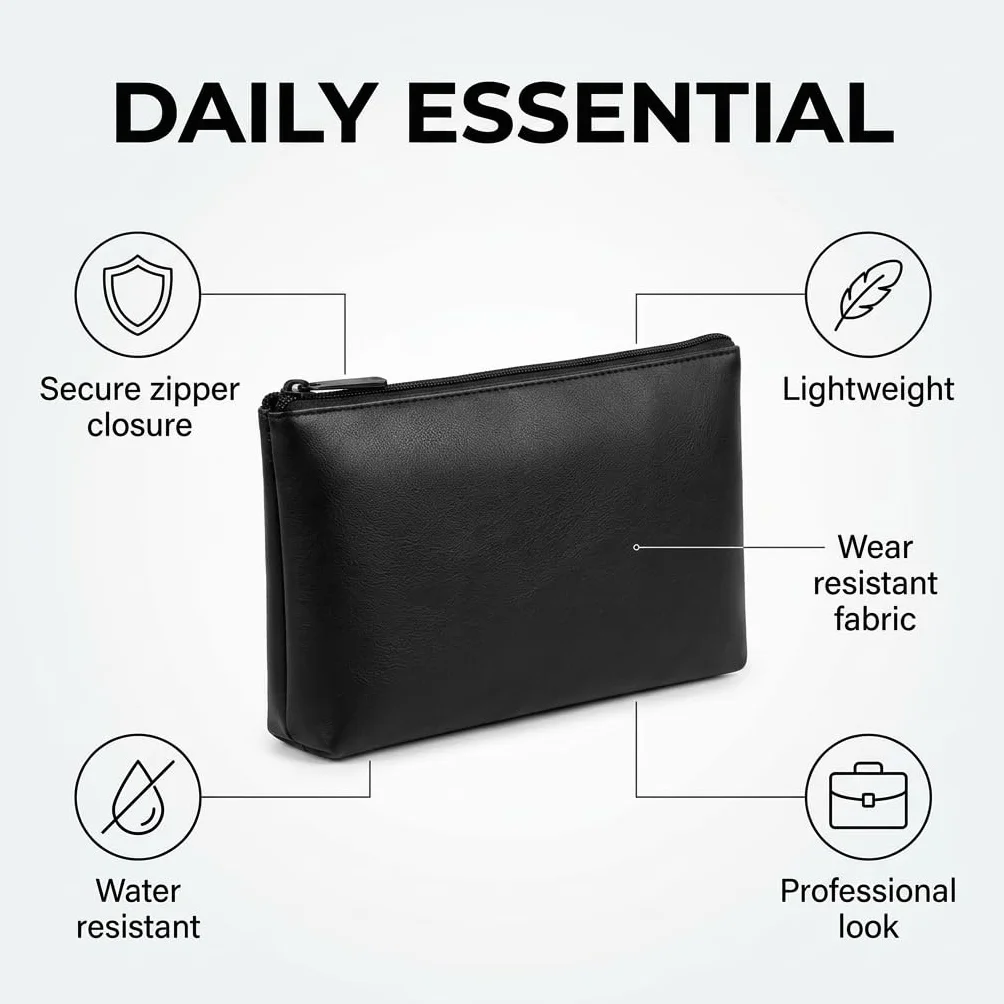Cartera para documentos Piel sintética negra 28 x 15,5 cm con cremallera