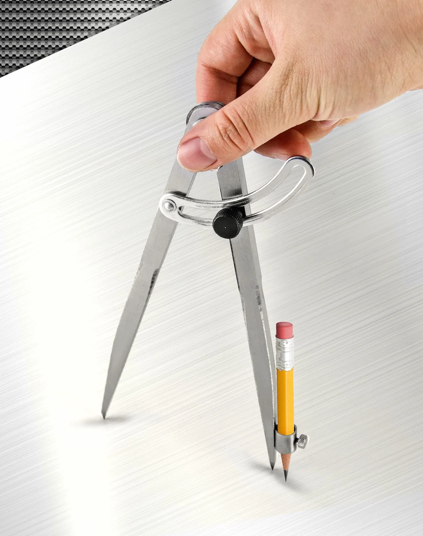 QWORK Divisor de Ala de Marcado de 200 mm, Brújulas de cuero con portalápices para geometría, dibujo