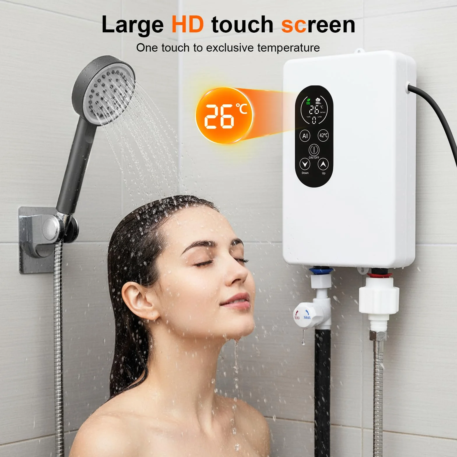 Calentador de agua eléctrico de paso, 5500 W, 220 V, indicador de temperatura, unidad integrada, control inteligente, mini calentador de agua, adecuado para duchas y baños