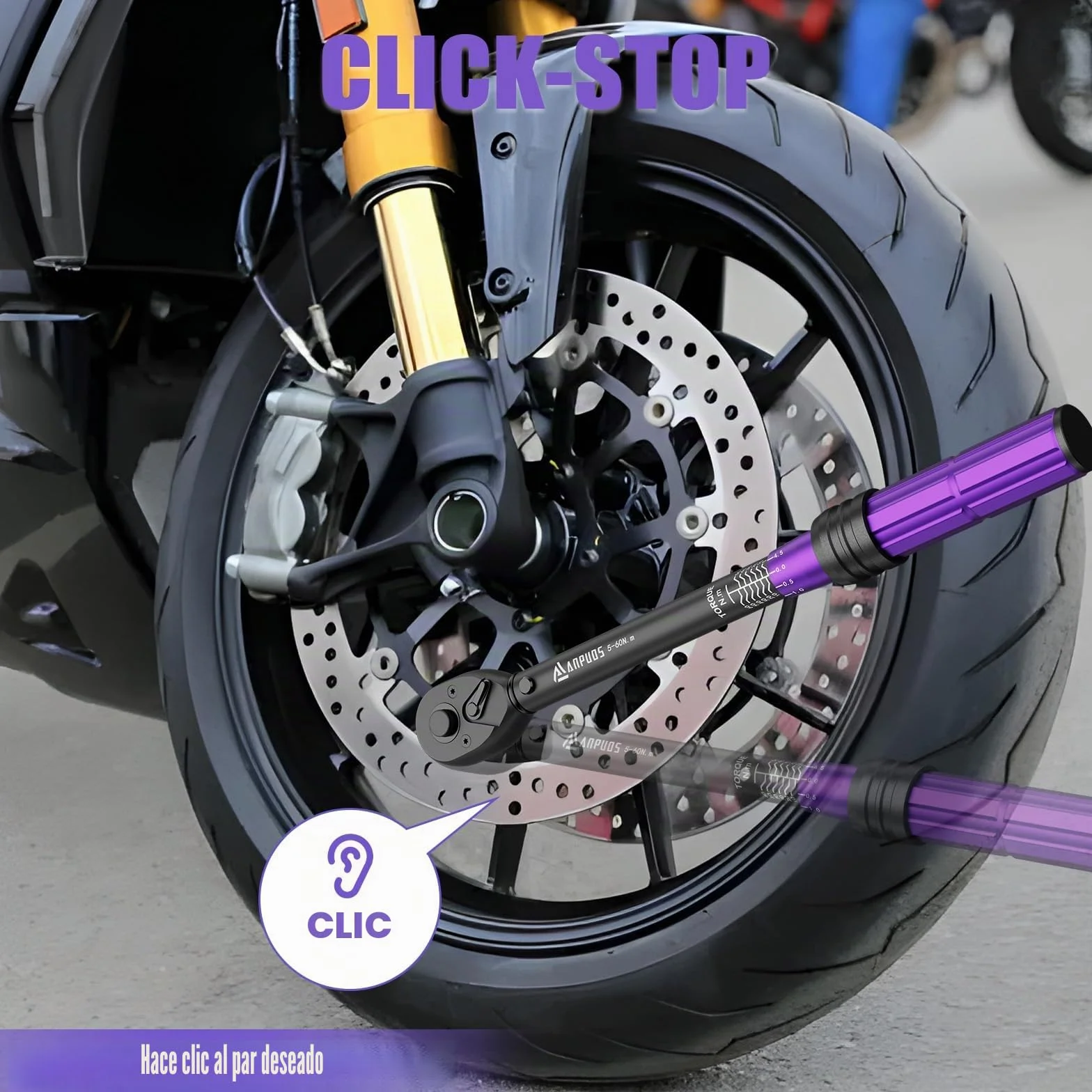 ANPUDS 3/8" Llave Dinamométrica 5-60 Nm, Precisión ± 3%, Llave Dinamométrica Motocicleta con Cabeza de Carraca Reversible de 72 Dientes para Bicicletas, Motocicletas y Coches Sustitución de Bujías