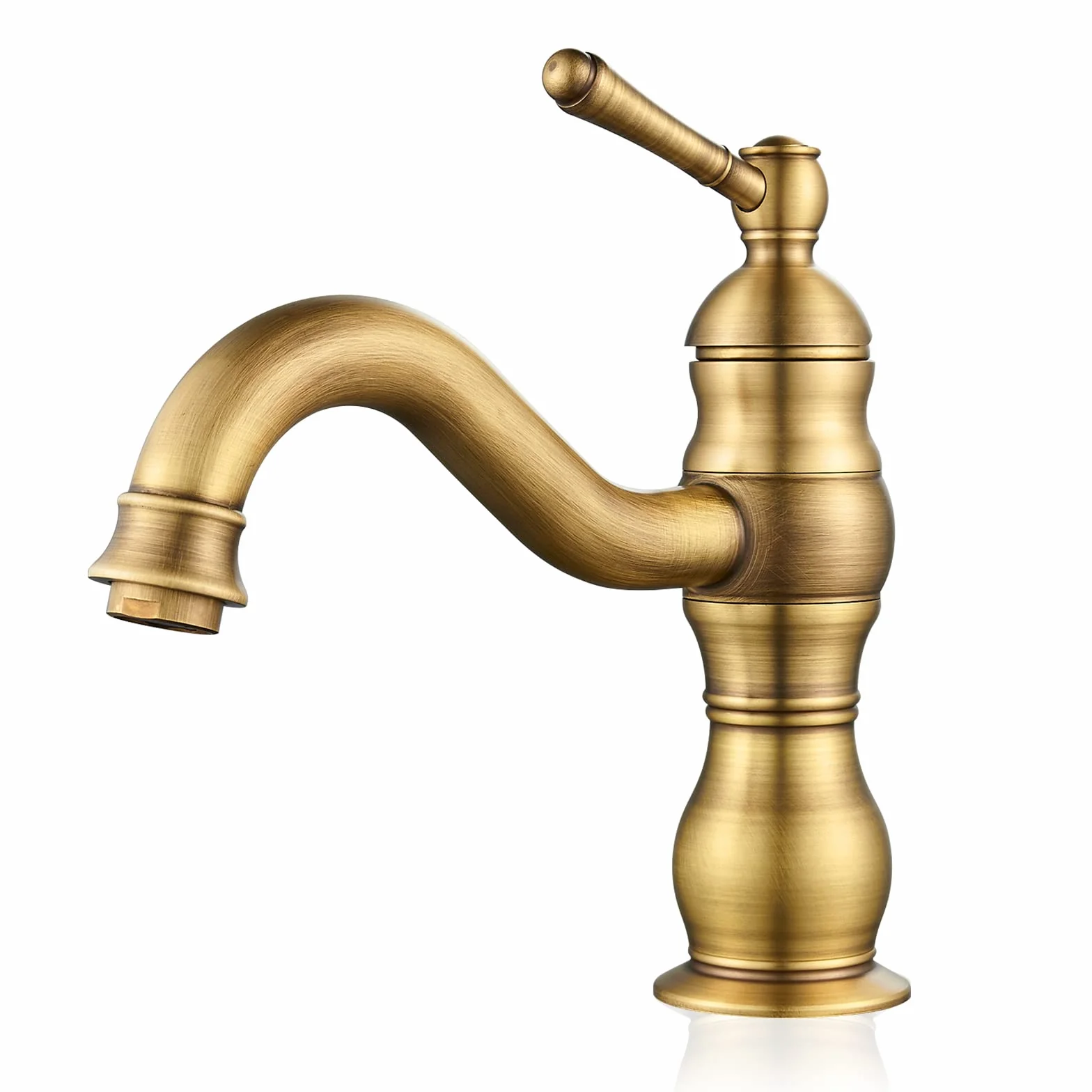 kisimixer Grifo Lavabo Vintage, Puede Girar 360 ° Grifo Monomando Lavabo, Grifo Baño Lavabo de Latón, Solo Agujero Grifo de Lavabo Baño Antiguo con Aireador, Acabado Dorado Estéril