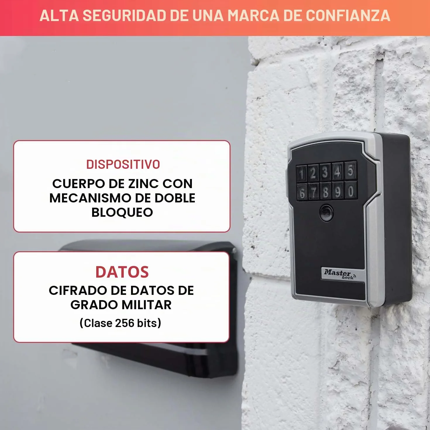 Master Lock Caja fuerte para Llaves [BLUETOOTH] [Montaje mural] - 5441EURD - Caja de seguridad Negro
