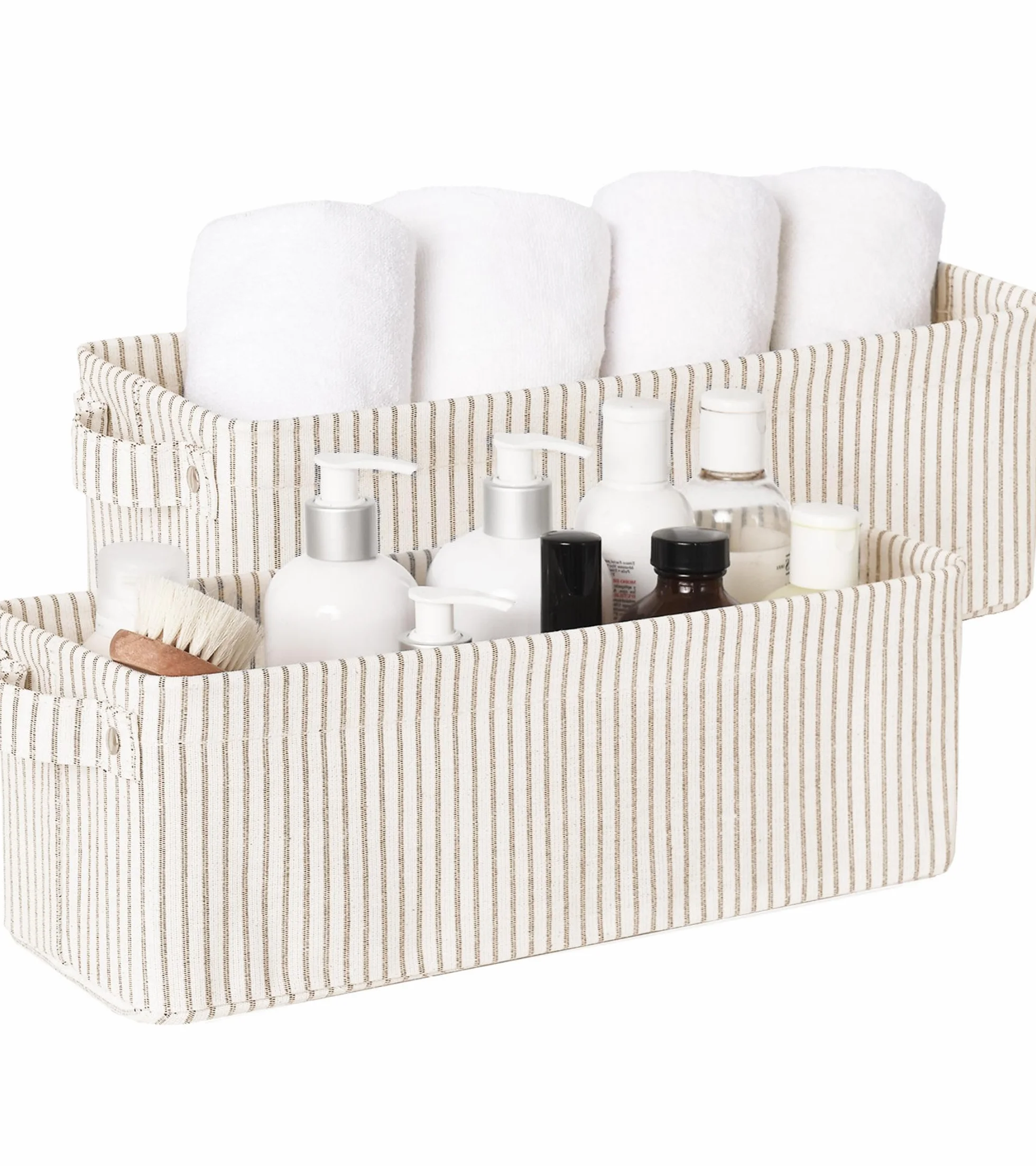 StorageWorks Cestas de almacenamiento estrechas, cajas largas con asas para organizar el armario, pack de 2, rayas beige