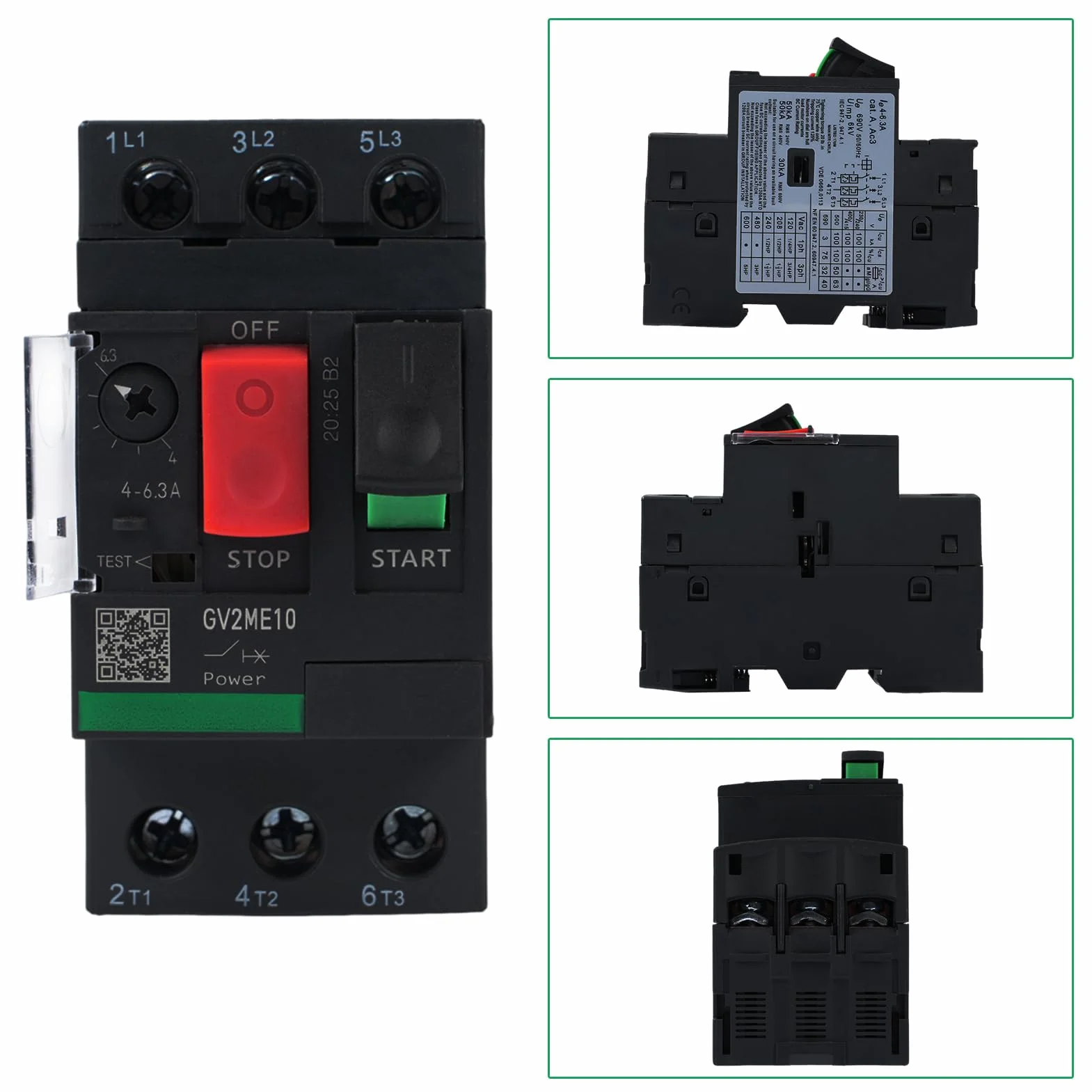 Guarda Motor Monofásico, GV2ME10 Disyuntor Magnetotérmico, 4-6,3 A 690 V AC Interruptor de Protección del Motor, Conexión Por Tornillo