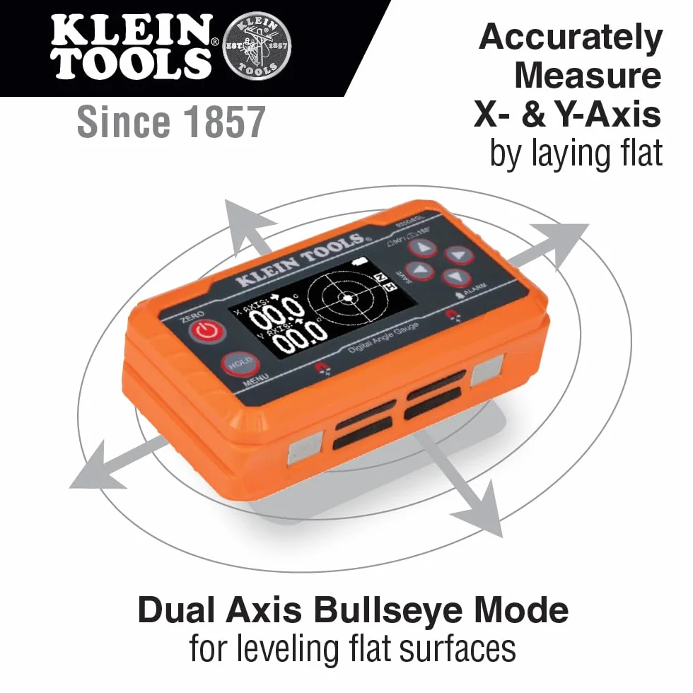 Klein Tools 80036 Kit de herramientas de nivel electrónico digital y medidor de ángulo con correas de fontanero, ángulos programables, base magnética, 2 piezas