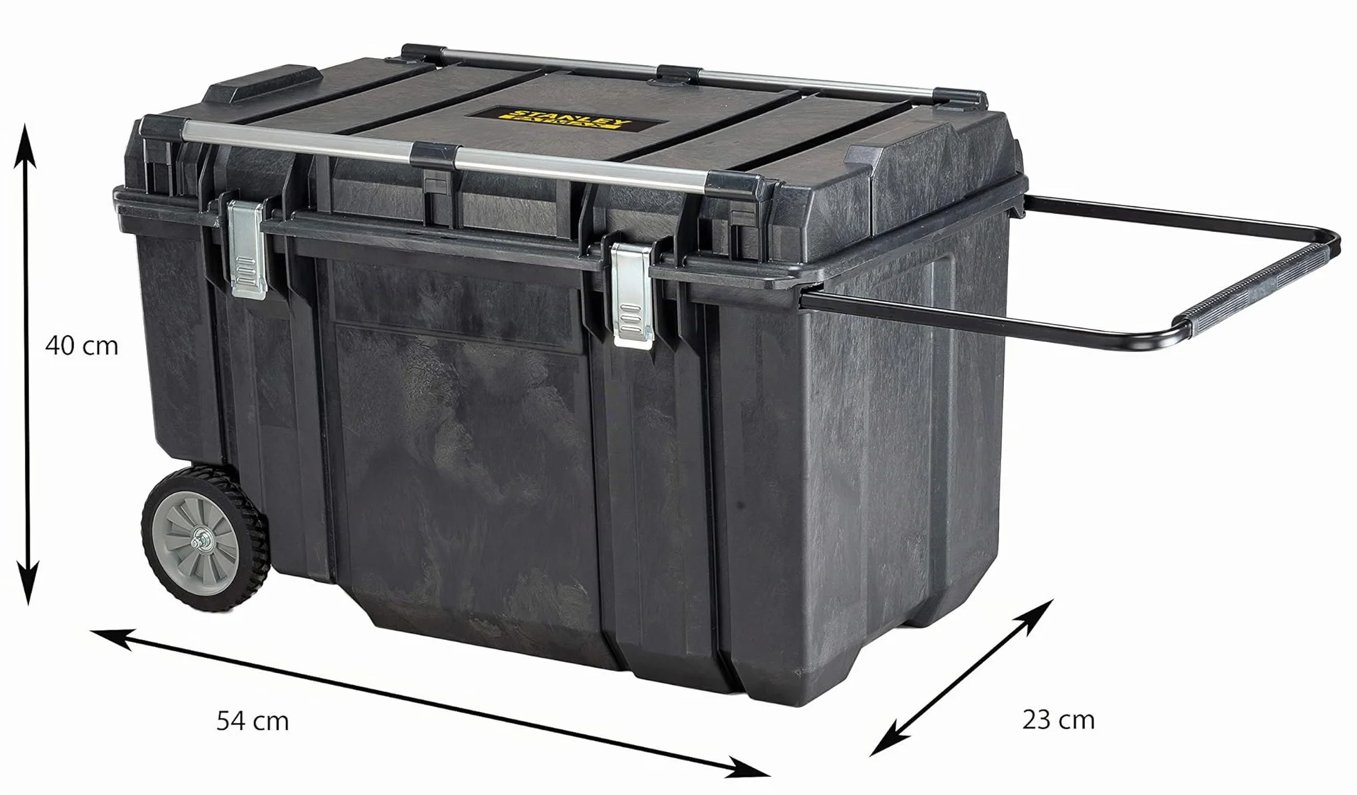 STANLEY FATMAX Arcón de transporte 240L, Rieles de aluminio en la tapa, Ruedas grandes, Cierres metálicos, Asa telescópica, Protección IP65, FMST1-75531