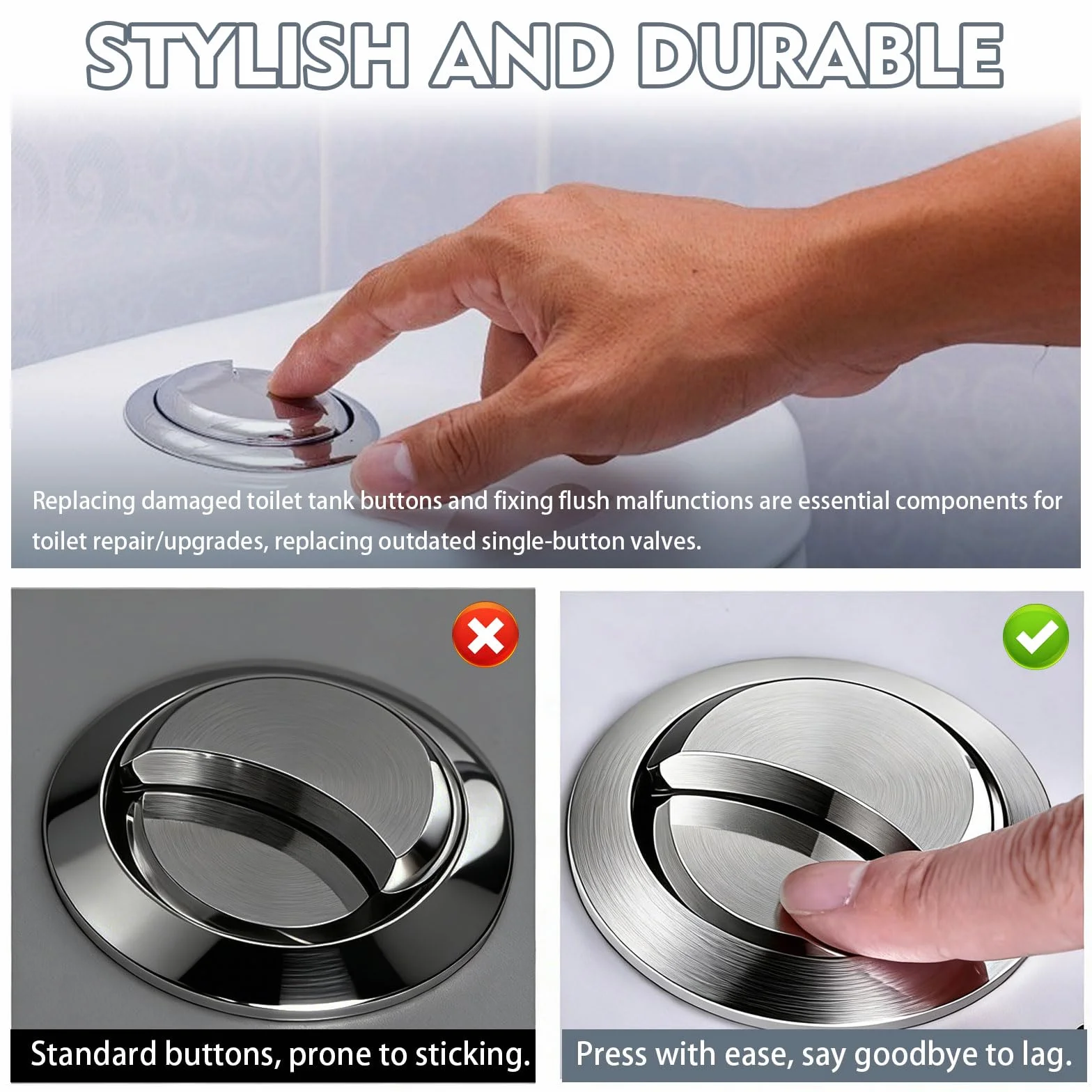 Pulsador cisterna, Botón de Cisterna Universal Rock para Inodoros de Doble Descarga, Accesorio de Baño Resistente y Duradero, Instalación Fácil y Rápida, Incluye 2 Palancas de Control