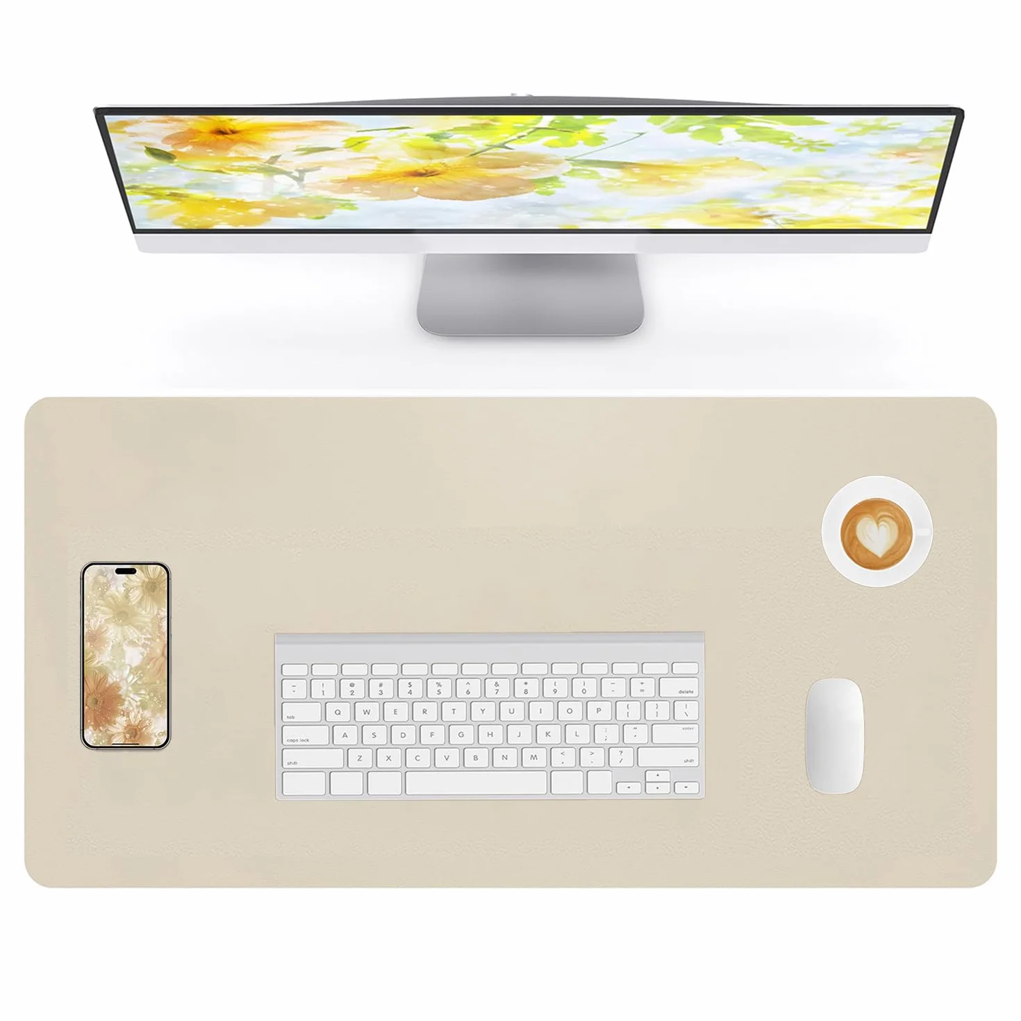 Cuero Almohadilla de Mesa para el ratón Desk Pad Large Mouse Pad Mat Antideslizante Tabla Computadora Portátil Bloque de escritura Oficinas y Familias (Beige, 80x40cm)