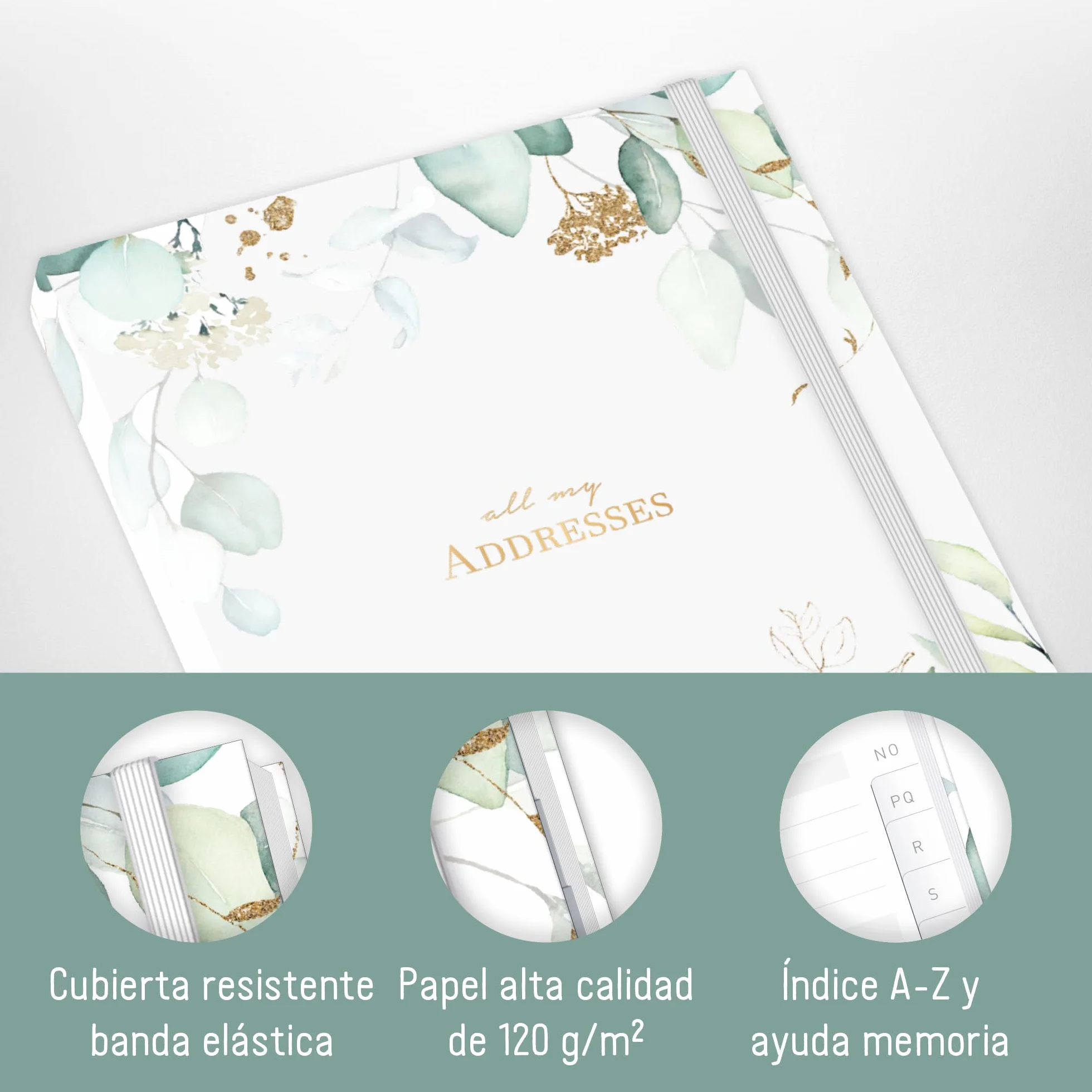 paper&you® Agenda A5 con índice A-Z [Hoja de oro] para contactos, cumpleaños y contraseñas - sostenible & respetuosa con el clima