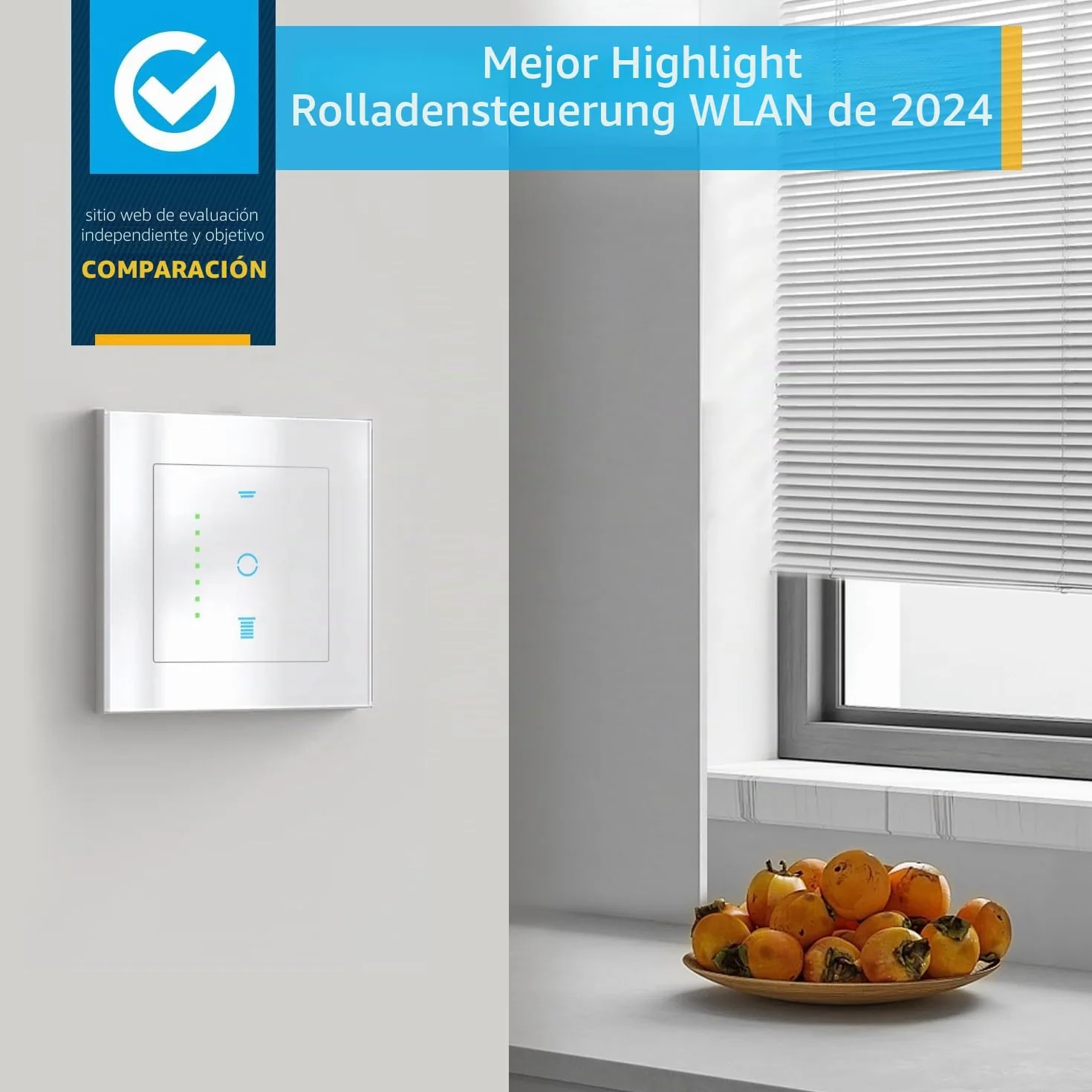 SMARTERCURRY Interruptor de persiana enrollable WLAN [6.1Gen], interruptor inteligente temporizador, seguridad para niños, control de persianas enrollables compatible Alexa/Google, 1 pieza | Blanco