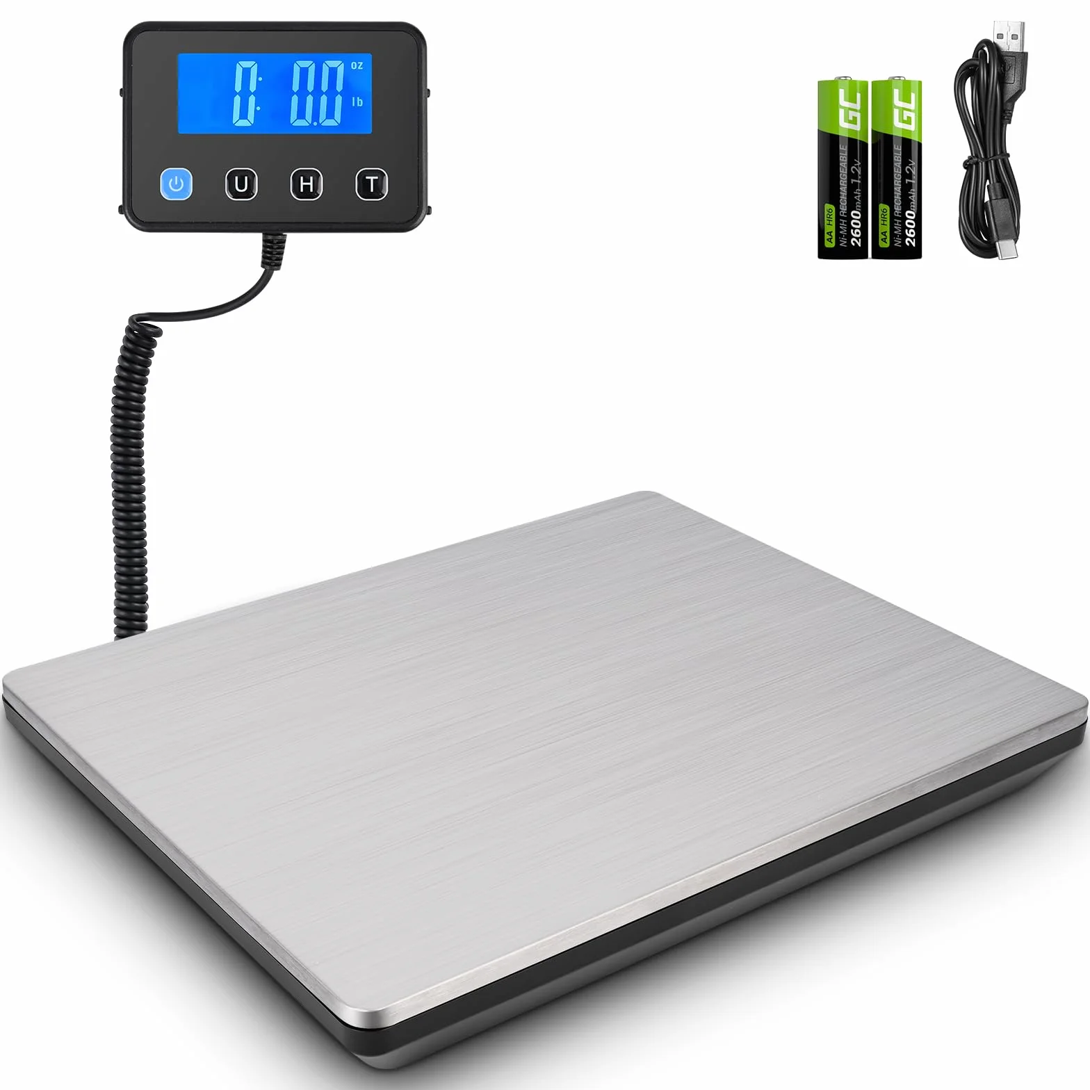 Báscula Digital 50g-200kg Balanza Postal con Función de Retención y Tara, Plataforma de Acero Inoxidable, Pantalla LCD