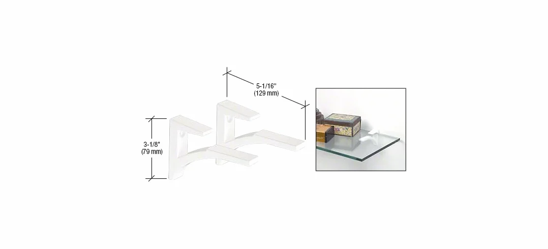CRL White - Soporte para estante de vidrio de aluminio para vidrio de 3/8 pulgadas a 1/2 pulgadas