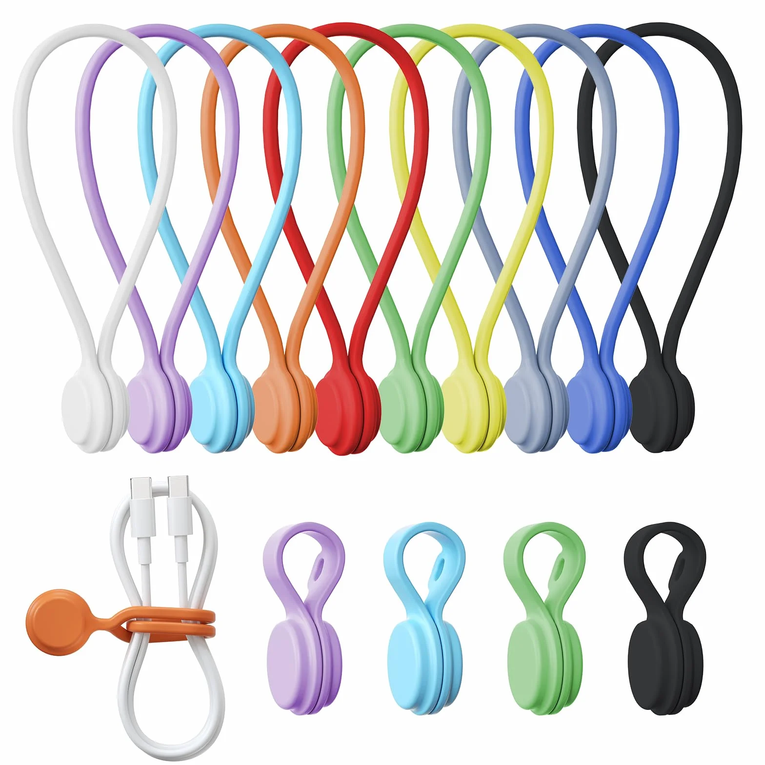 tounee bridas magneticas, pinza de cable magnética- 2 tamaños (4 x 7,5 cm + 4 x 19,5 cm) - Multifuncionales para organizar cables, como marcapáginas e imanes para el refrigerador-Mezcla de colore（8）