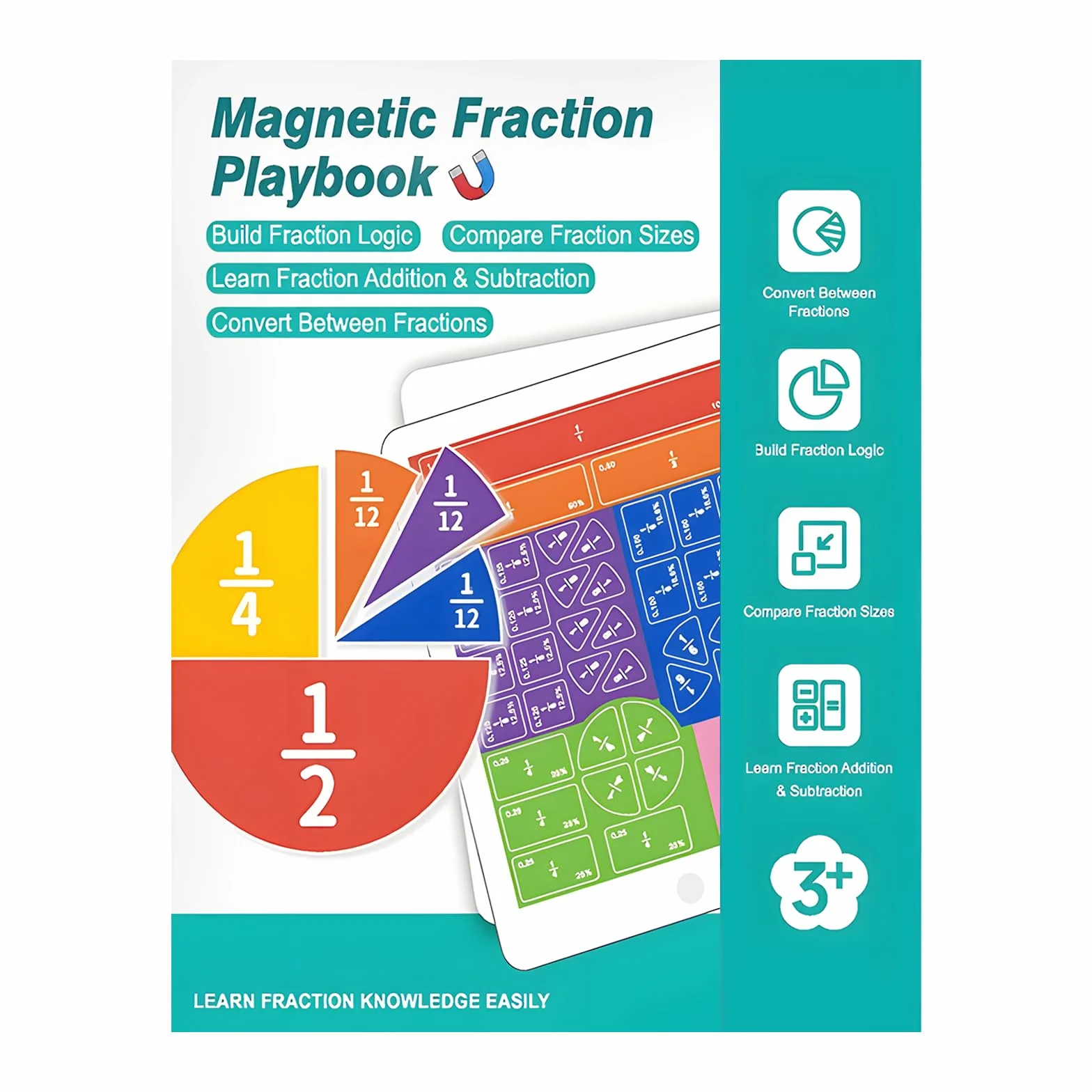 Libro de Fracciones Magnéticas para Niños – Libro Demostrativo con Manipulativos, Juego Educativo de Matemáticas, Recursos de Aprendizaje para Escuela y Casa