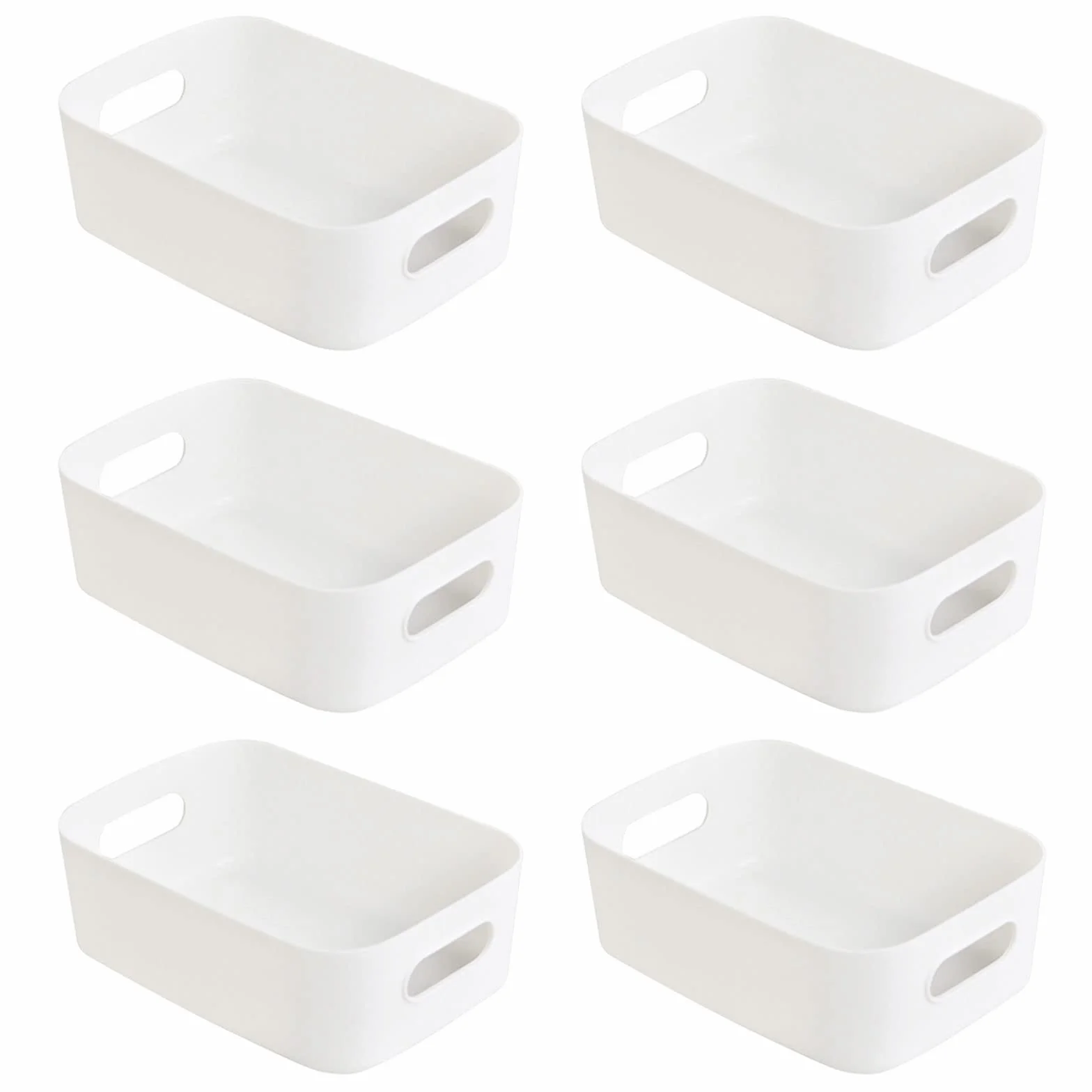 6 Piezas Cestas de Almacenaje, Cajas Organizadoras de Plástico con Asas, Cestas Almacenaje, Cesta de Ordenación, Cesta de Almacenamiento para Hogar Cocina Baño, 21x14x7cm (Blanco)
