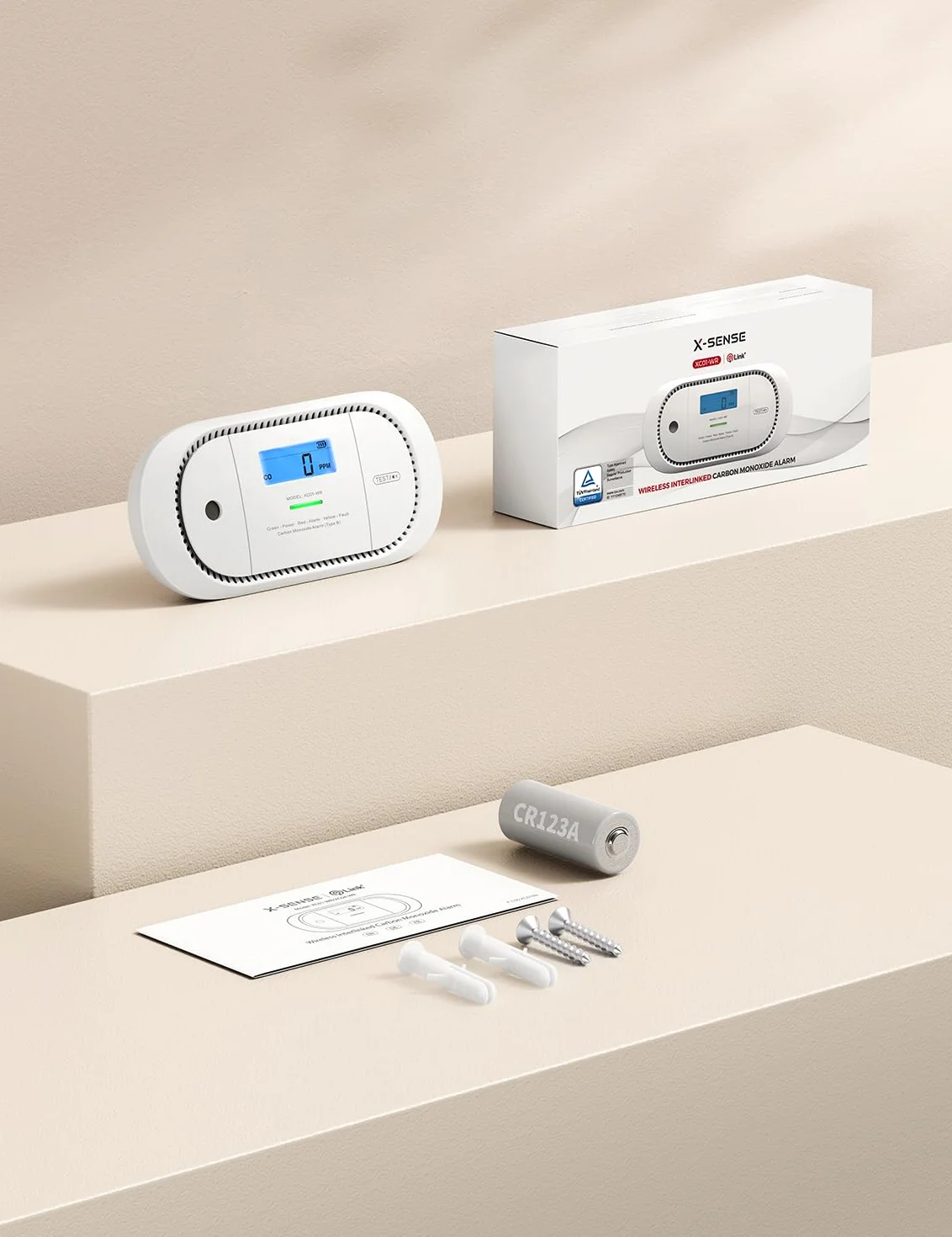 X-Sense Detector de monóxido de Carbono inalámbrico interconectado, Alarma de co alimentada por batería reemplazable con Memoria de Valor Pico, Cumple con el estándar EN 50291, XC01-WR, 1 Pieza