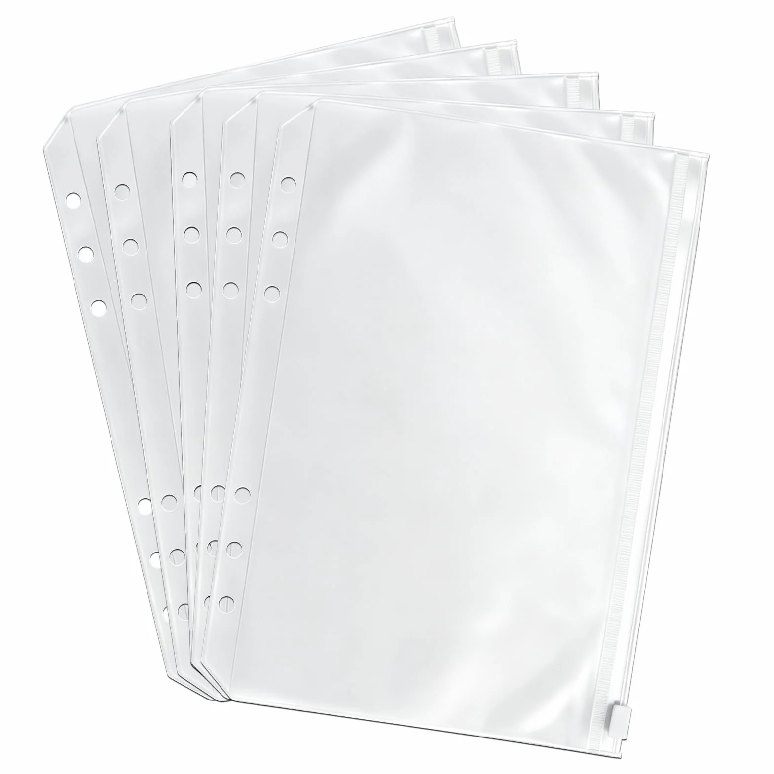 5 bolsillos A5 con cremallera de plástico, tamaño A5, carpetas de plástico con cremallera de 6 agujeros, impermeables, hojas sueltas, cuadernos, documentos, saco de dinero, organizador de billetes