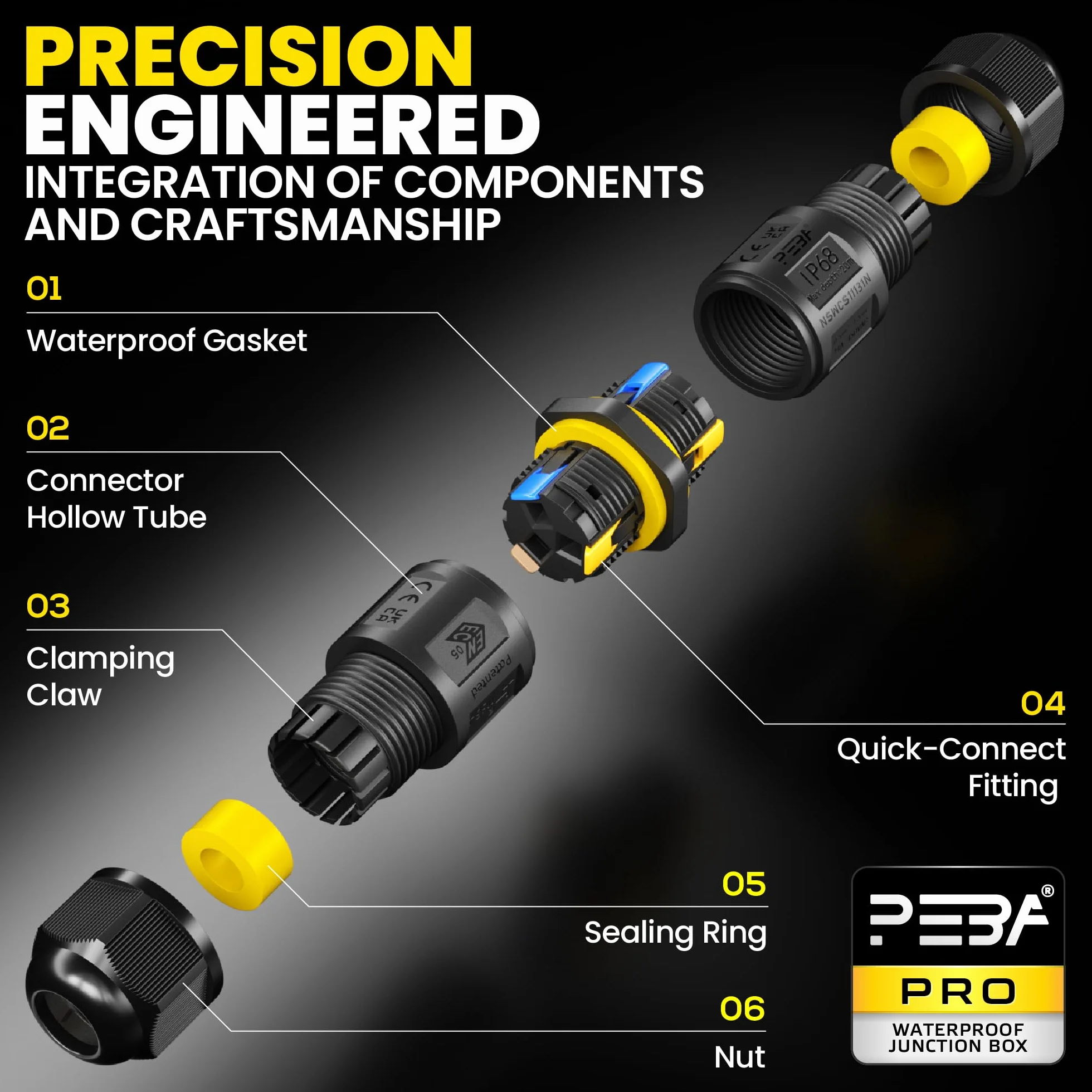 PEBA® Conector cable estanco IP68 2 vías 3 pines para jardín 4-12mm
