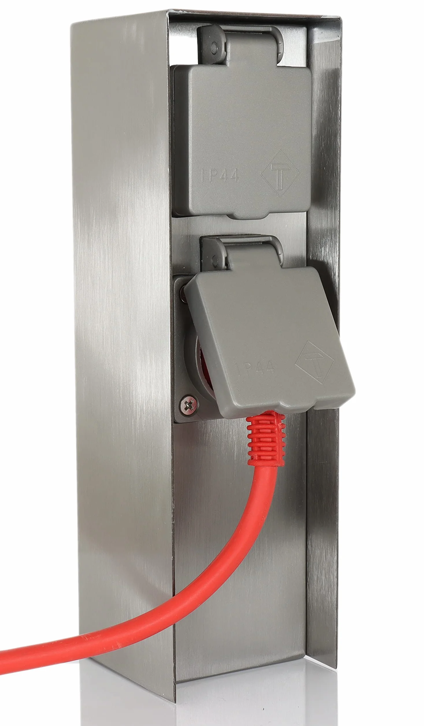 BOLD Orio 19004 Toma de Corriente de Exterior para jardín (Columna de Toma de Corriente) con Clavija de 2 Posiciones en Acero Inoxidable (IP44EnergyPillar | hasta 3680Watt | Angular | 23x7x7cm)