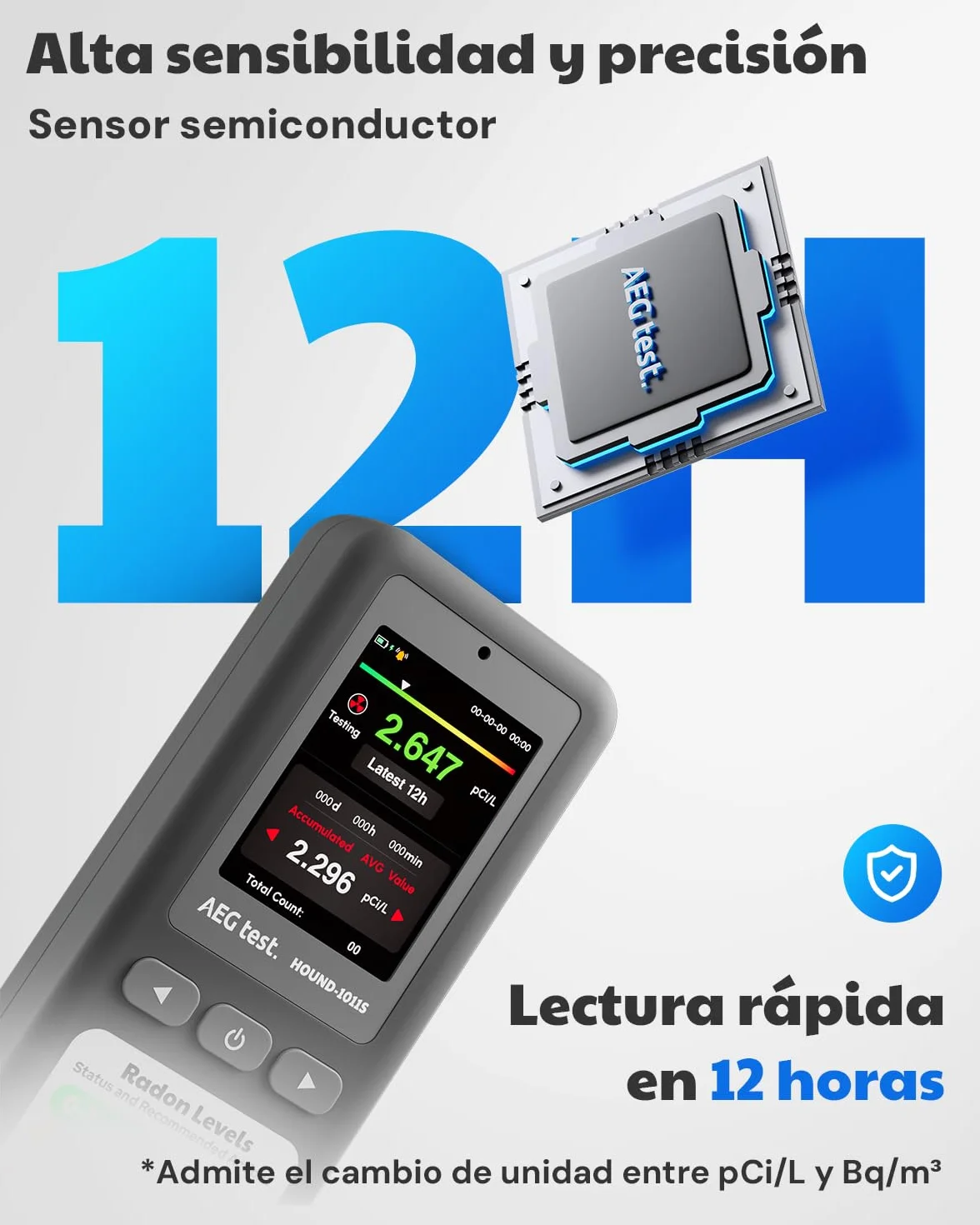 Detector de radón portátil HOUND-1011S, Sensor de Alta precisión para el hogar, Alarmas sonoras y visuales