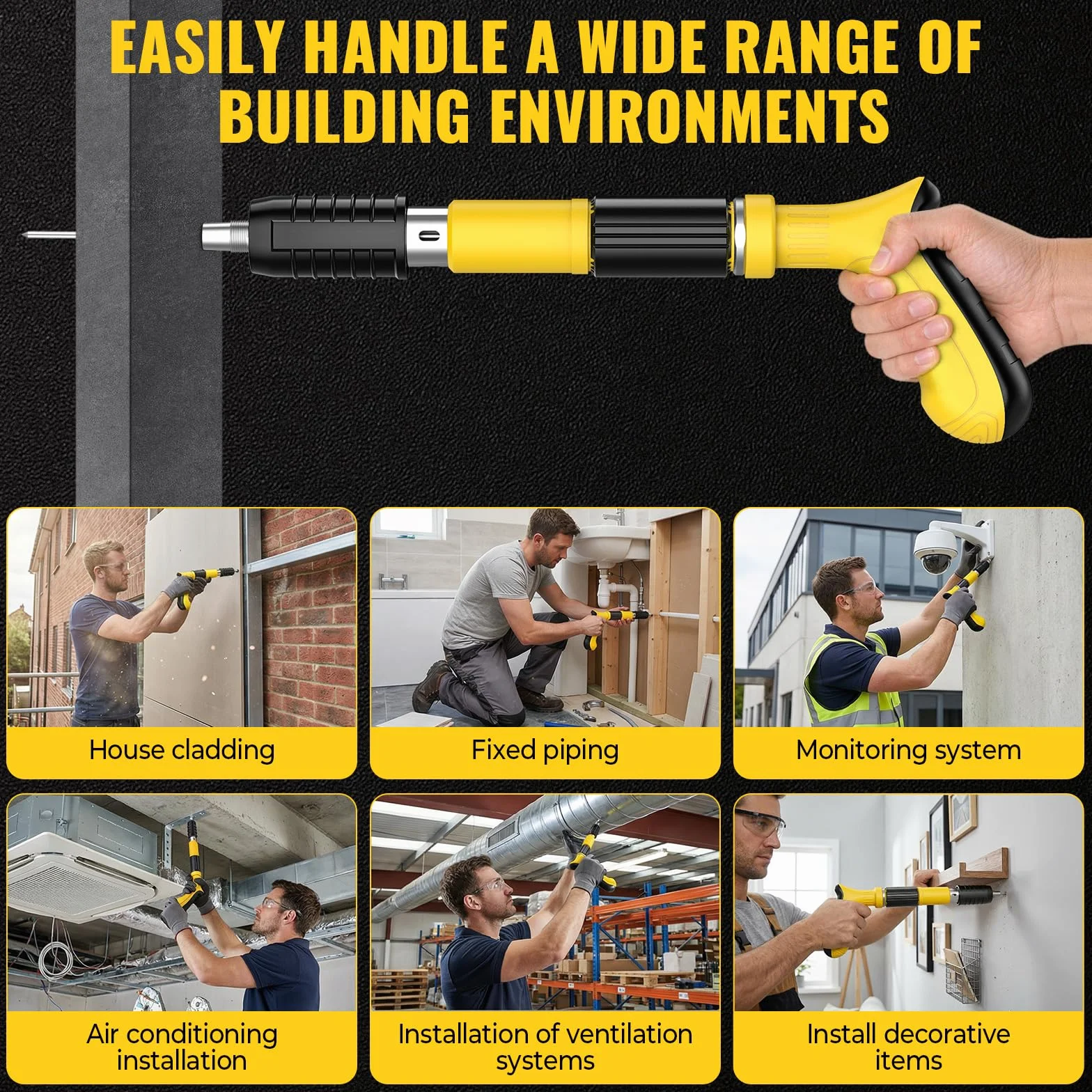 Pistola de Clavos, Pistola de Clavos para Hormigón Manual con 100 Clavos de Fijación, 5 Niveles de Potencia Regulables, Eyección Automática de Residuos, Clavadora Beton para Pared, Ladrillo