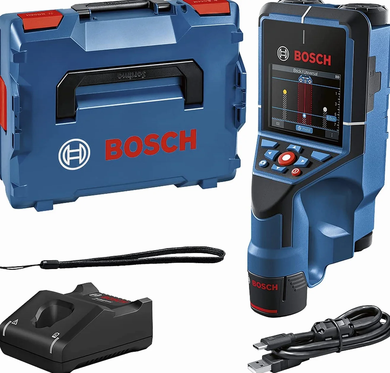 Bosch Professional 12V System Detector D-tect 200 C (batería de 12 V, detección de cables con y sin tensión, tuberías de metal y plástico, pernos de madera y cavidades, cable USB-C™, L-BOXX)