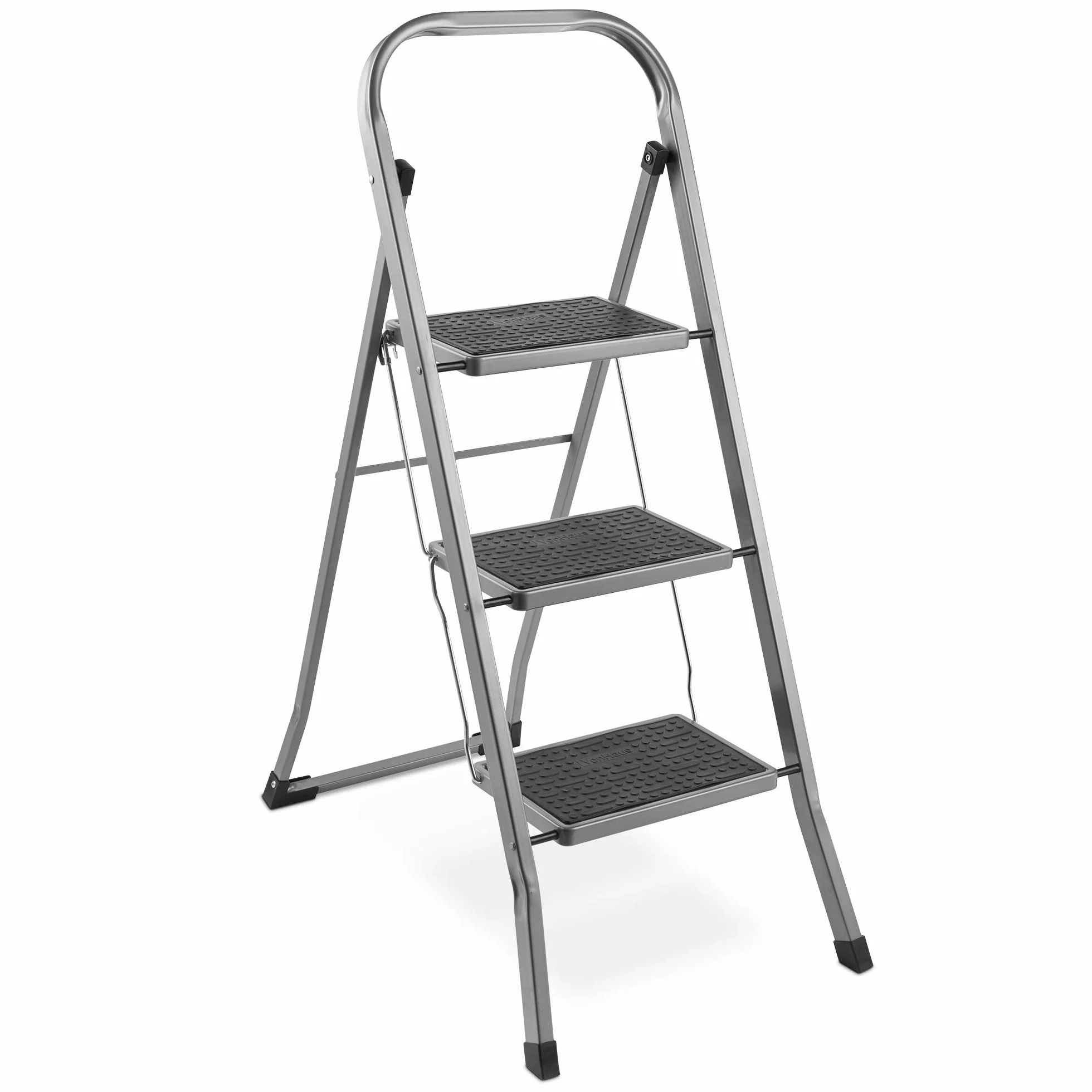 VonHaus Escalera Plegable de 3 Peldaños – Escalera de Tijera Antideslizante y Fácil de Guardar - Soporta hasta 150 Kg - Escalera Articulada Premium para Bricolaje y Jardinería – Acero Duradero