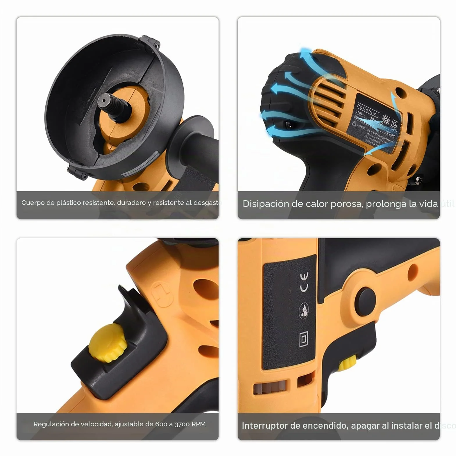 Pulidora Coche, Weytoll Kit de Pulidora de Automóvil Eléctrico de 5 Pulgadas 700W Auto Car Buffer 600-3700RPM Máquina de Pulido Variable, Máquina Pulidora para Muebles de Piso Cerámica Jade