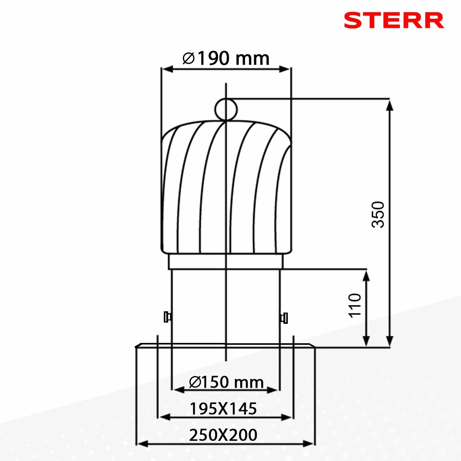 STERR ERC150AB – 150 mm Sombrero de Ventilación Alargado Giratorio con Base
