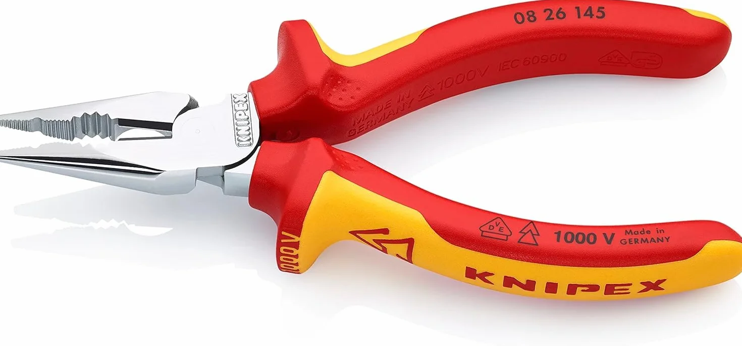 KNIPEX Alicate universal en punta con cartulinas autoservicio cromado aislados con fundas multicomponentes, según norma VDE 145 mm, 08 26 145 SB