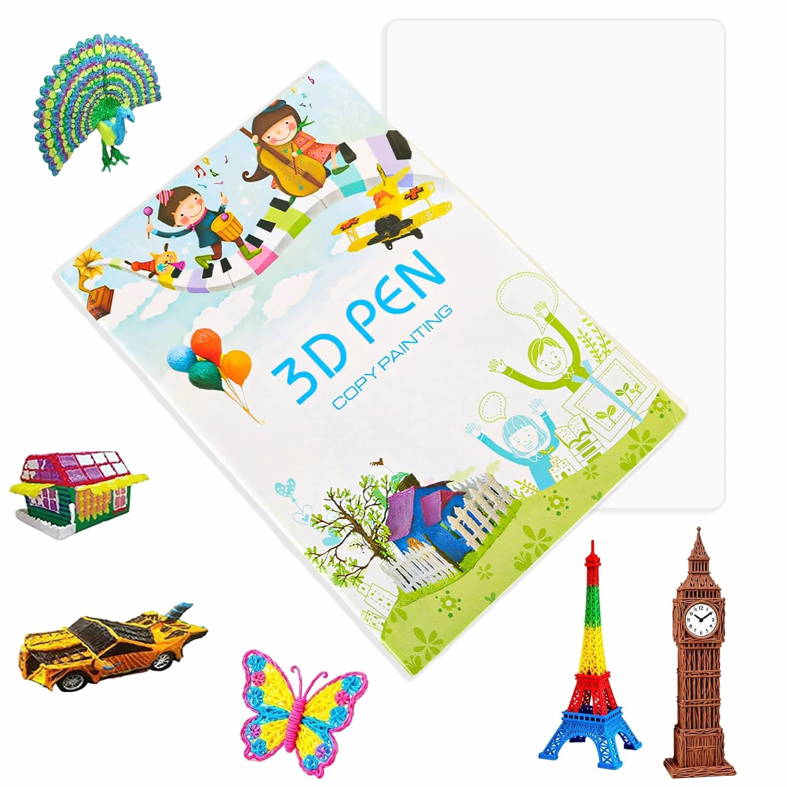 Plantillas de bolígrafo 3D reutilizables con 40 patrones, libro de dibujo con impresión 3D, tablero de copia de plástico transparente, regalo de bricolaje creativo