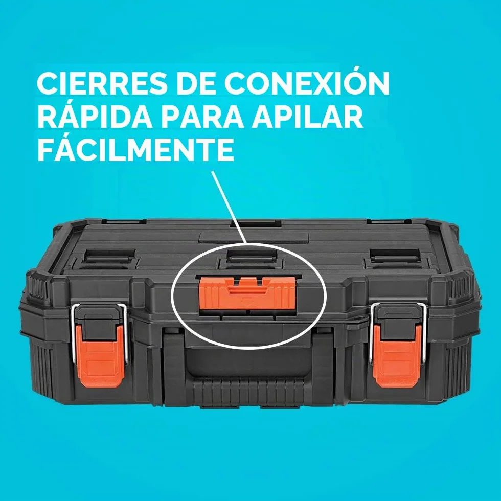beyond Sistema de almacenamiento apilable BLACK+DECKER BLACK+DECKER BDST60500APB - Juego de 3 piezas (caja de herramientas pequeña, profunda y bolsa rodante)