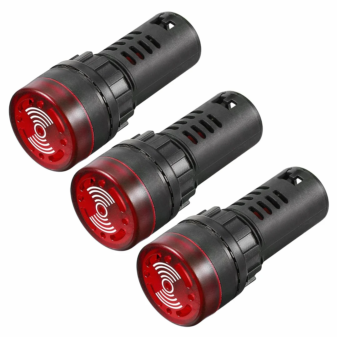 sourcing map Pilot Light AC/DC 24V Indicador de alarma intermitente LED rojo con zumbador