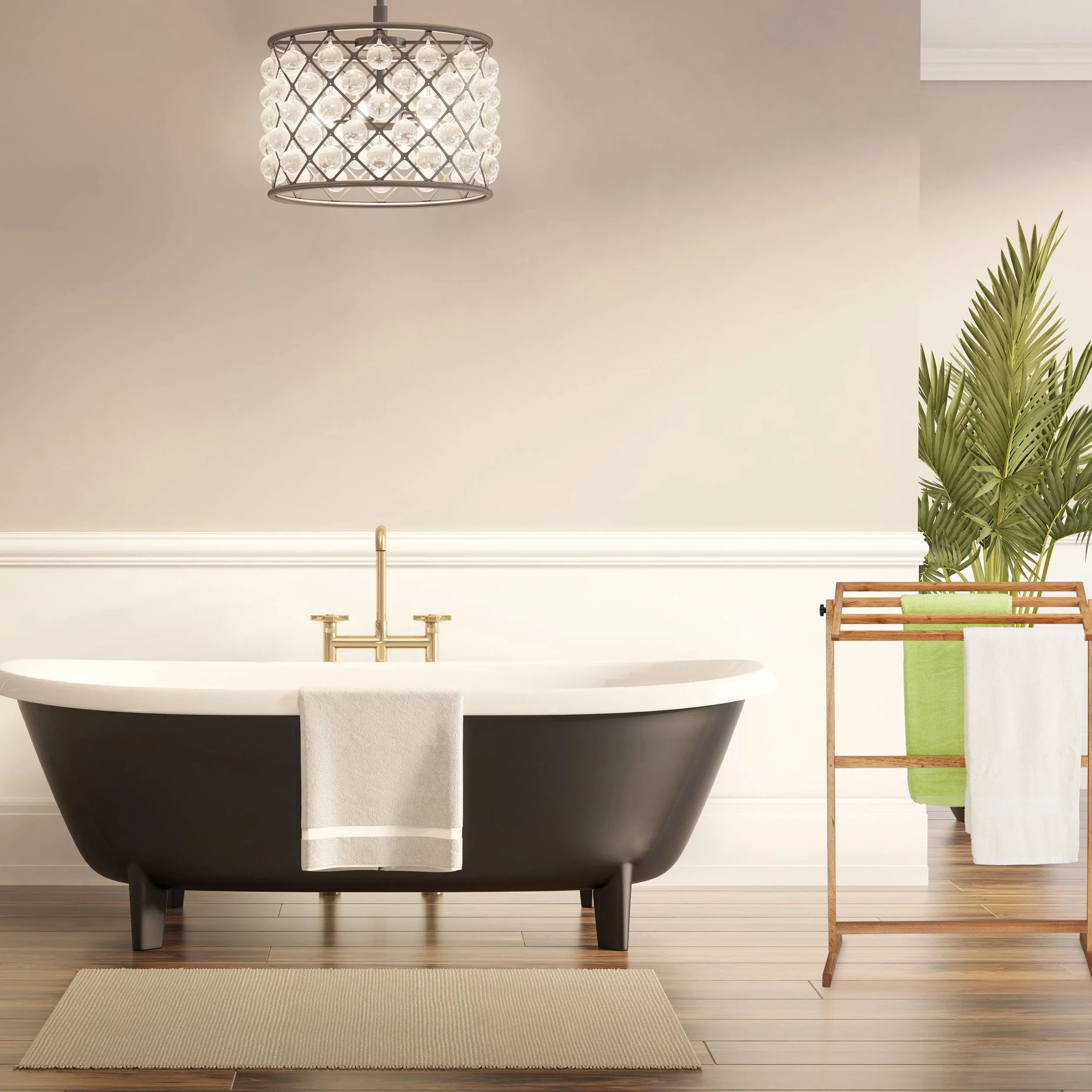 Relaxdays Portatoallas de Pie Madera de Nogal, Toallero con 4 Barras, 98 x 66 x 31 cm, Colgador Toallas, Color Natural