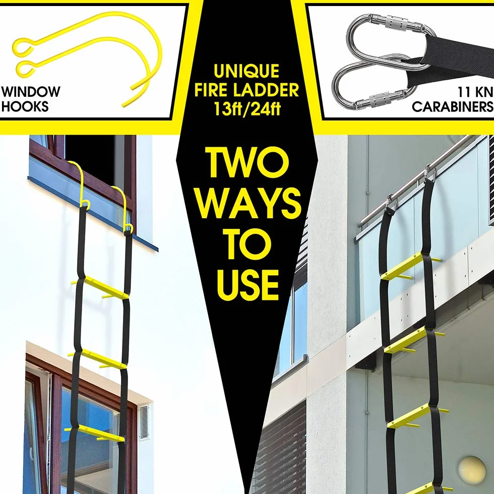 Escalera de Escape de Incendios 7,5 m 2 Pisos | Herramientas de Montaje Incluidas | Escalera de Cuerda de Escape de Incendios para Casas 2er Piso | Portátil, Plegable y Compacto